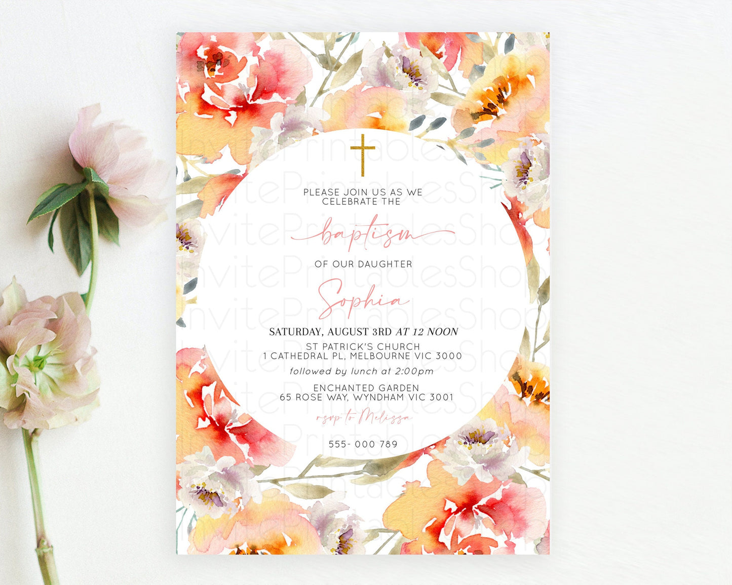 Secret Garden Baptism Invitation Wildflower Baptism Birthday Invite Pastel Flowers Christening Invite Enchanted Garden Boho Floral  D10280