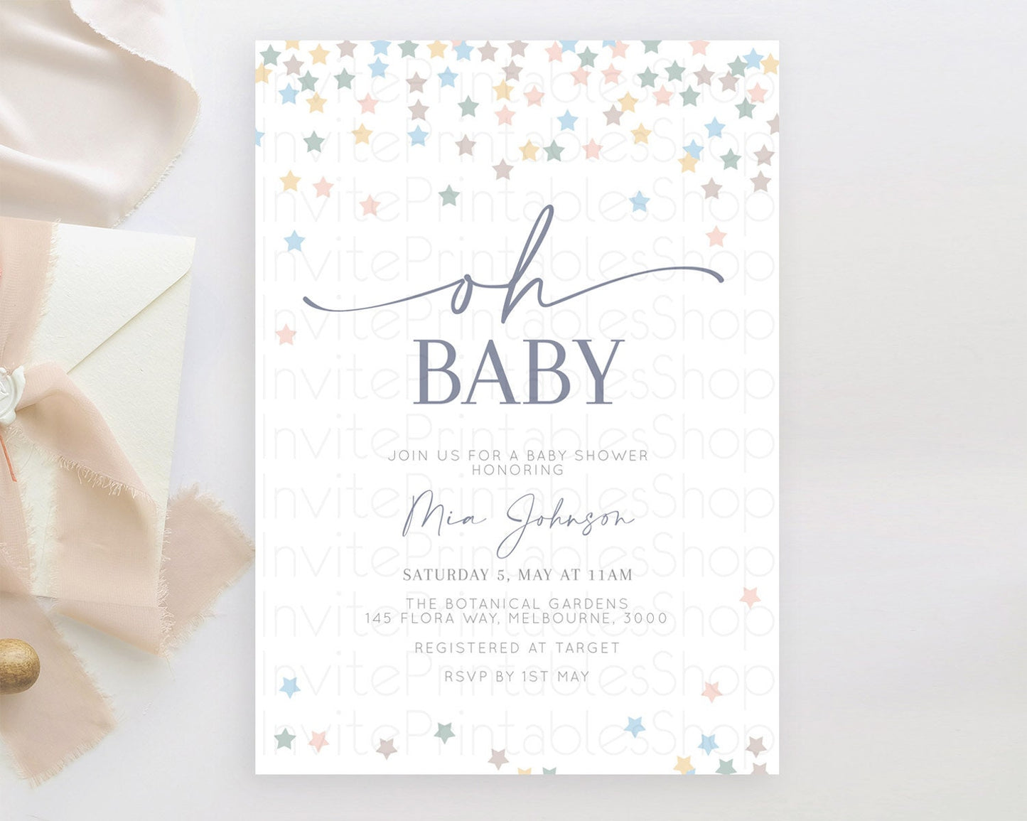 Twinkle Star Baby Shower Invitation Pastel Twinkle Star Invitation Rainbow Pastel Colorful Confetti Twinkle Little Star Baby Shower D10795