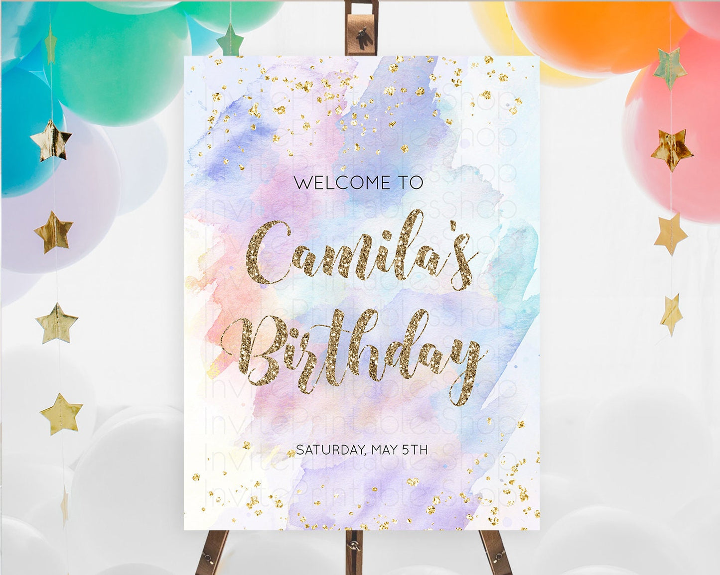 Pastel Welcome Sign Pastel Rainbow Welcome Sign Colorful Rainbow Confetti Watercolor Glitter Pastel First Birthday Welcome Sign D10583