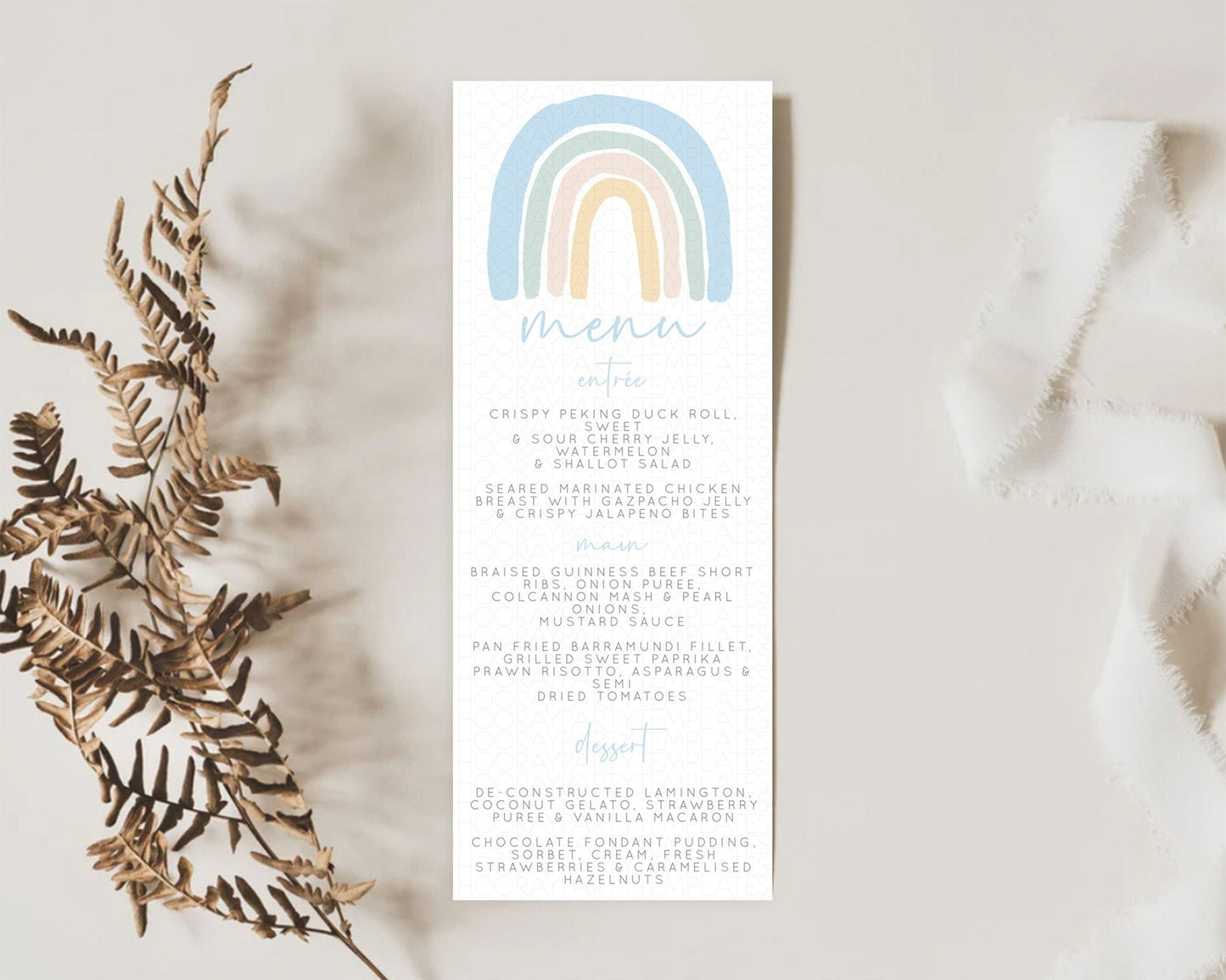 Pastel Rainbow Menu Boho Rainbow Menu Template Rainbow Boho Table Decor Pastel Rainbow Dinner Dessert Menu Rainbow Party Food Menu D10200