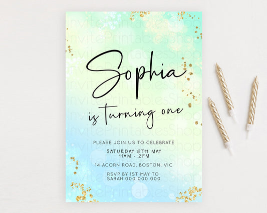 Editable Green Birthday Invitation green Watercolor Invitation Pastel green