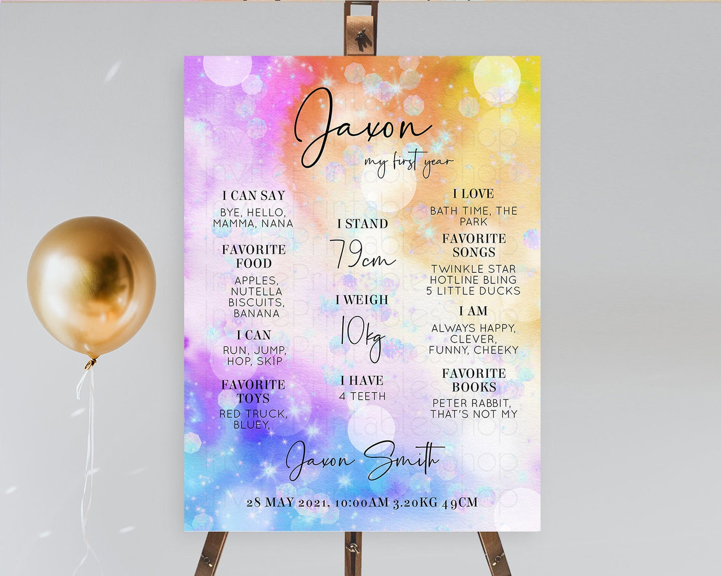 Rainbow First Birthday Milestone Poster Colorful Pastel Watercolor Iridescent Sprinkles Ombre Pastel Milestone Board First Birthday D10690