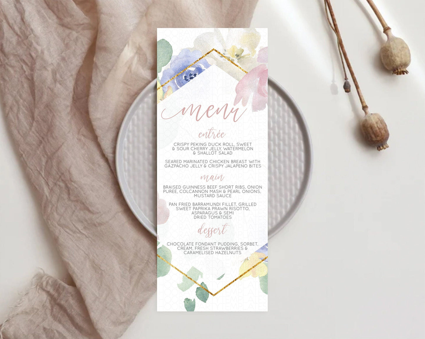 Secret Garden Menu Wildflower Menu Template Pastel Flower Garden Table Decor Boho Floral Dinner Dessert Floral Party Food Menu D10254