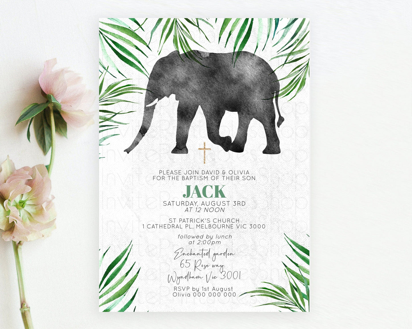 Elephant Baptism Invitation Elephant Baptism 1st Birthday Invitation Safari Christening Invitation TWO Wild ONE Jungle Adventure Zoo D10842