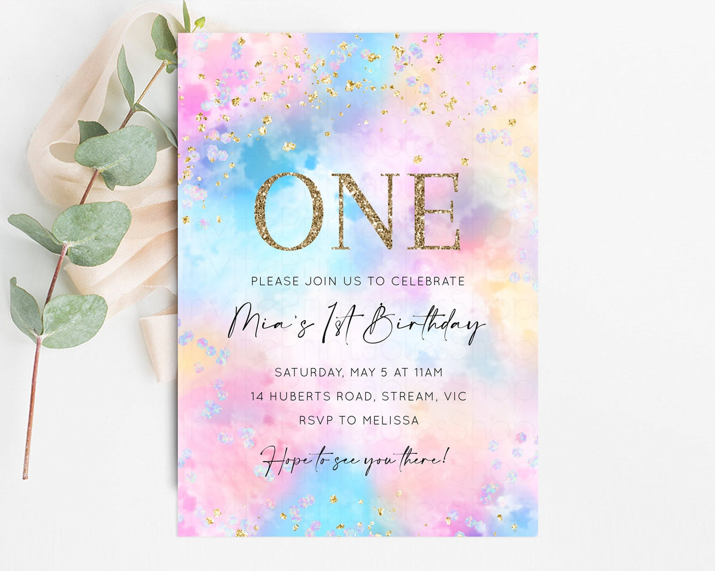 Rainbow Birthday Invitation Pastel Birthday Invitation Ombre Rainbow Invite Colorful Watercolor Invite Glitter Cloud Sprinkle Invite 589v4