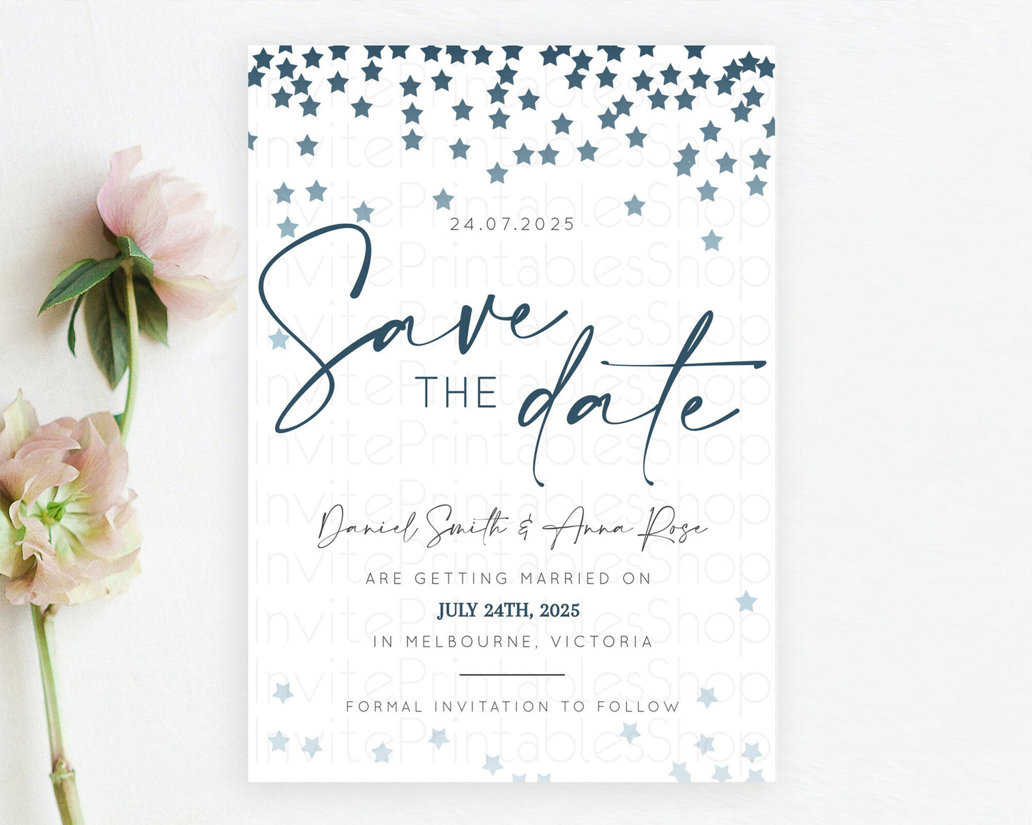 Twinkle Stars Save The Date Template Pastel Twinkle Little Star Party Shooting Star Confetti Sprinkles Birthday Baptism Baby Shower D10308