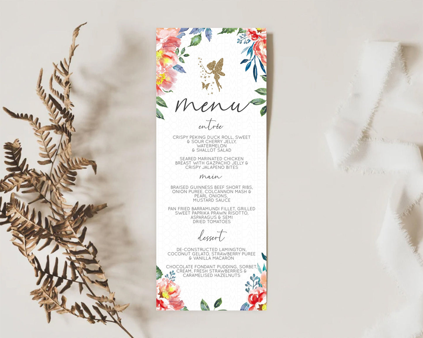 Fairy Menu Fairy Menu Template Enchanted Garden Pastel Floral Butterfly Table Décor Fairy Secret Garden Dinner Dessert Food Menu D10752