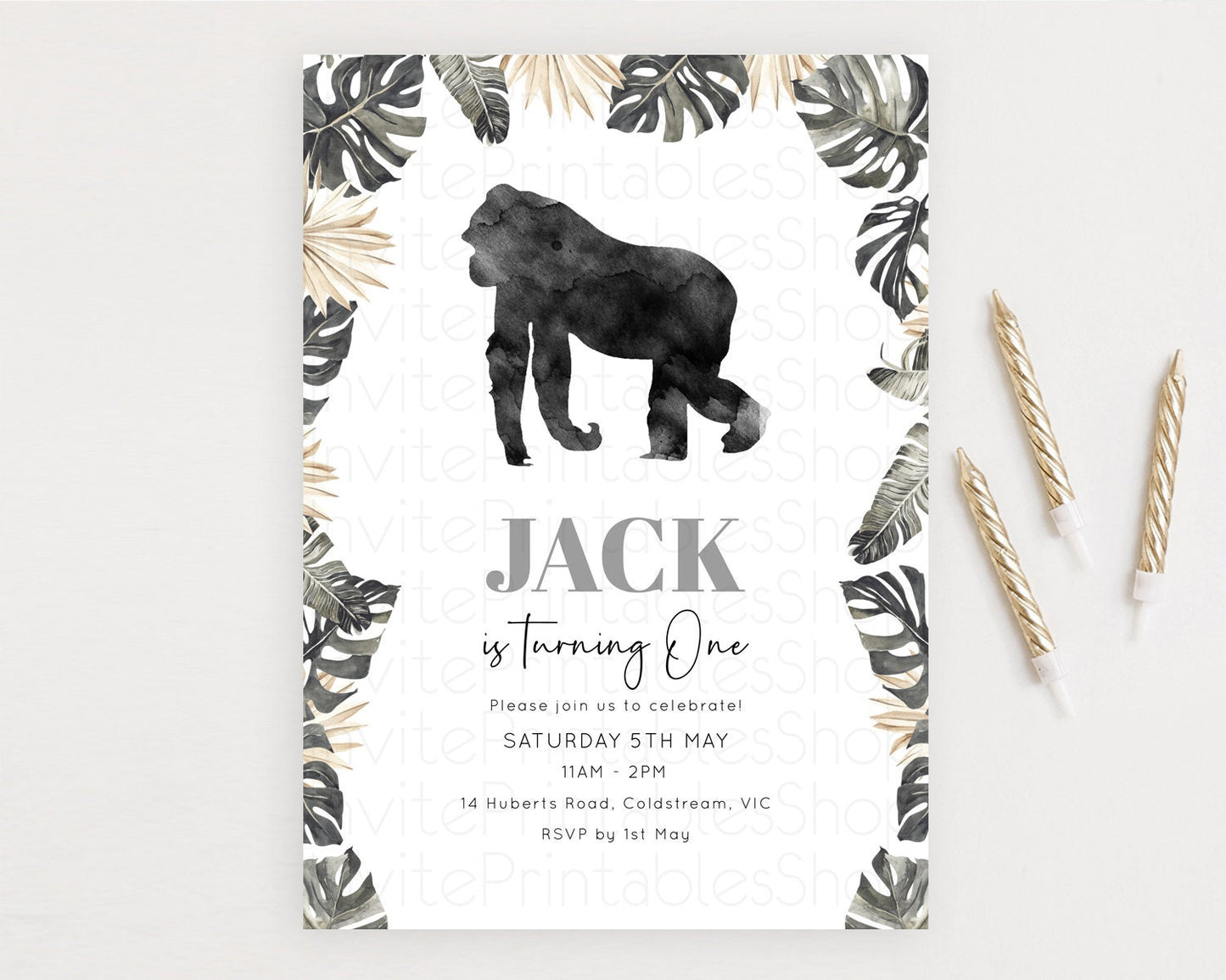 Gorilla Birthday Invitation Gorilla Invitation Gorilla Birthday Jungle Gorilla Party Jungle Adventure Zoo Party Animals Two Wild ONE D10804