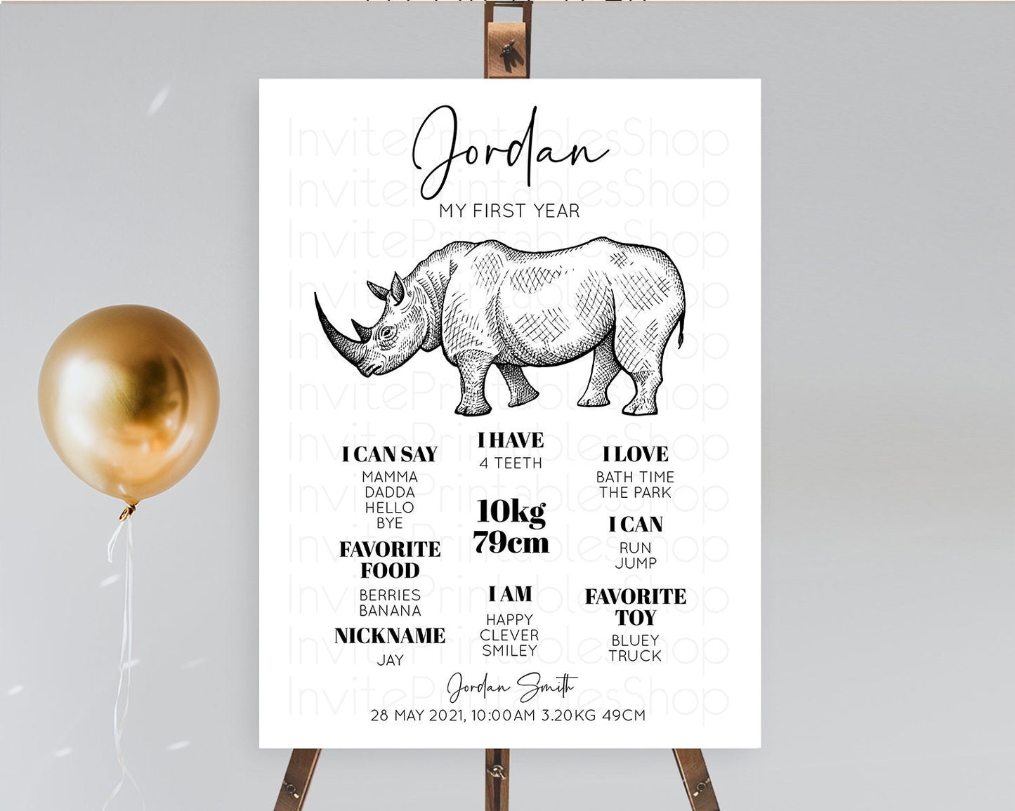 Rhino First Birthday Milestone Board Rhino Milestone Poster Rhino Decor Safari Adventure Rhino First Birthday Welcome Sign D10253