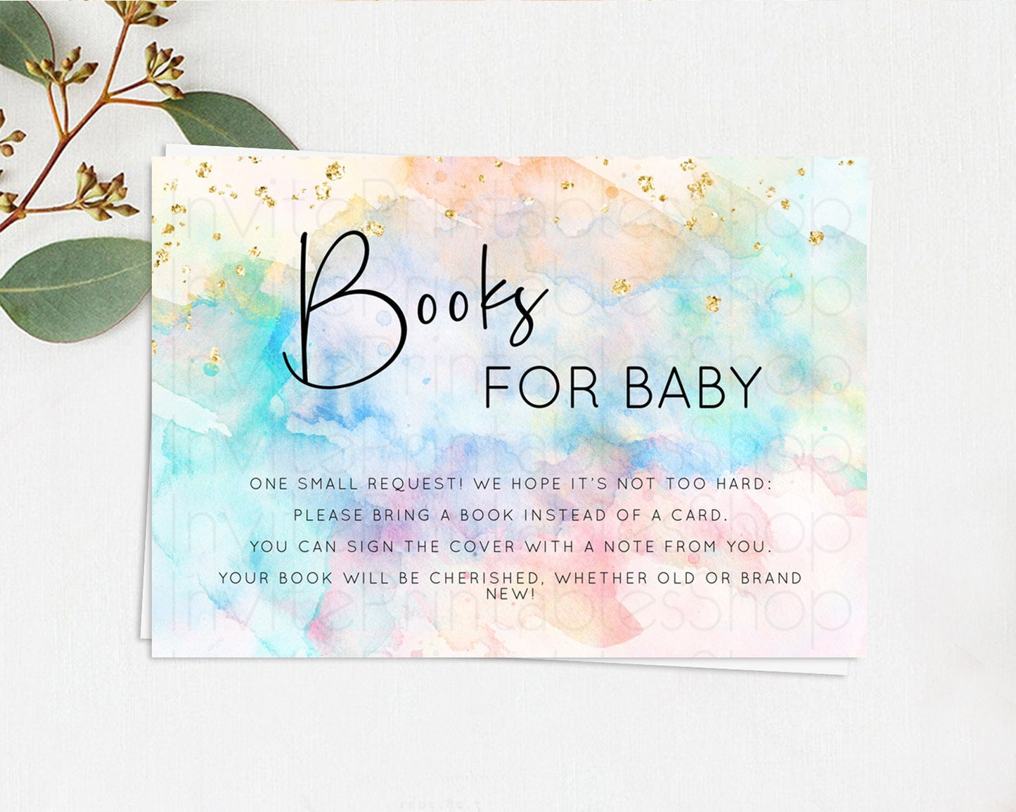 Pastel Books For Baby Card Pastel Rainbow Book Insert Colorful Ombre Watercolor Book Card Confetti Glitter Baby Book Poem Request D10266