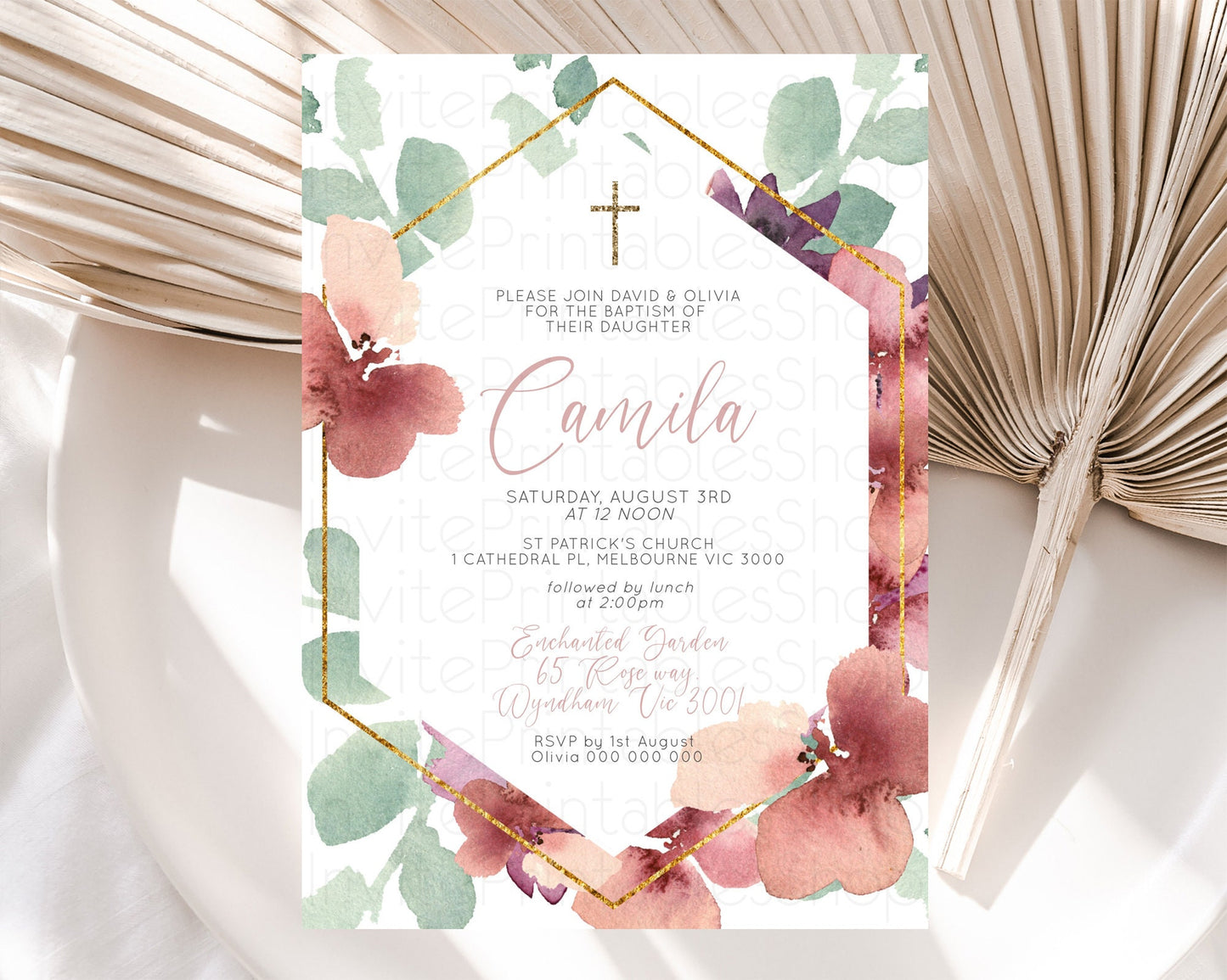 Secret Garden Baptism Invitation Wildflower Baptism Birthday Invite Pastel Flowers Christening Invite Enchanted Garden Boho Floral  D10964