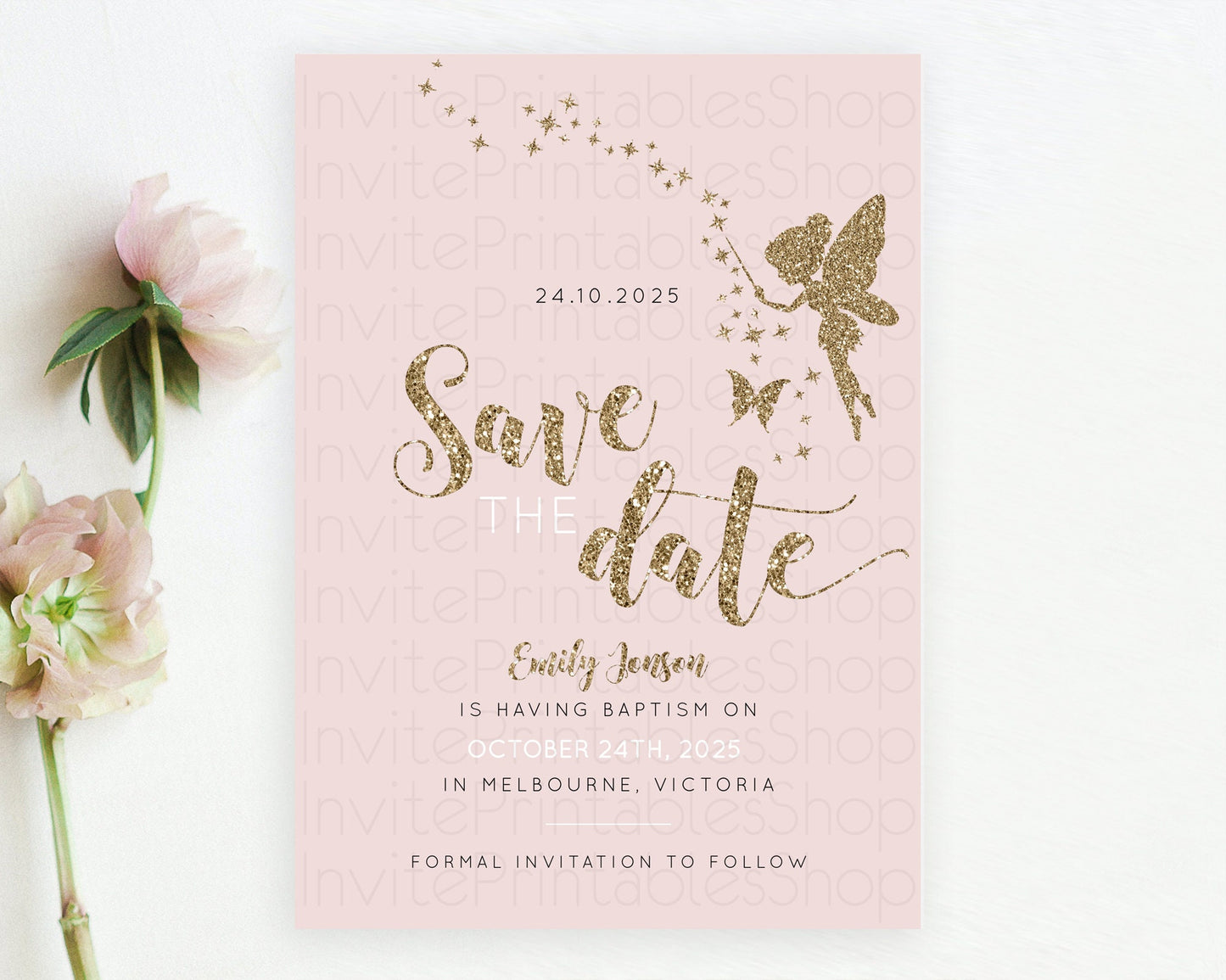 Fairy Save The Date Template Enchanted Garden Pastel Floral Butterfly Party Secret Garden Birthday Baptism Baby Shower Bridal Shower D10899