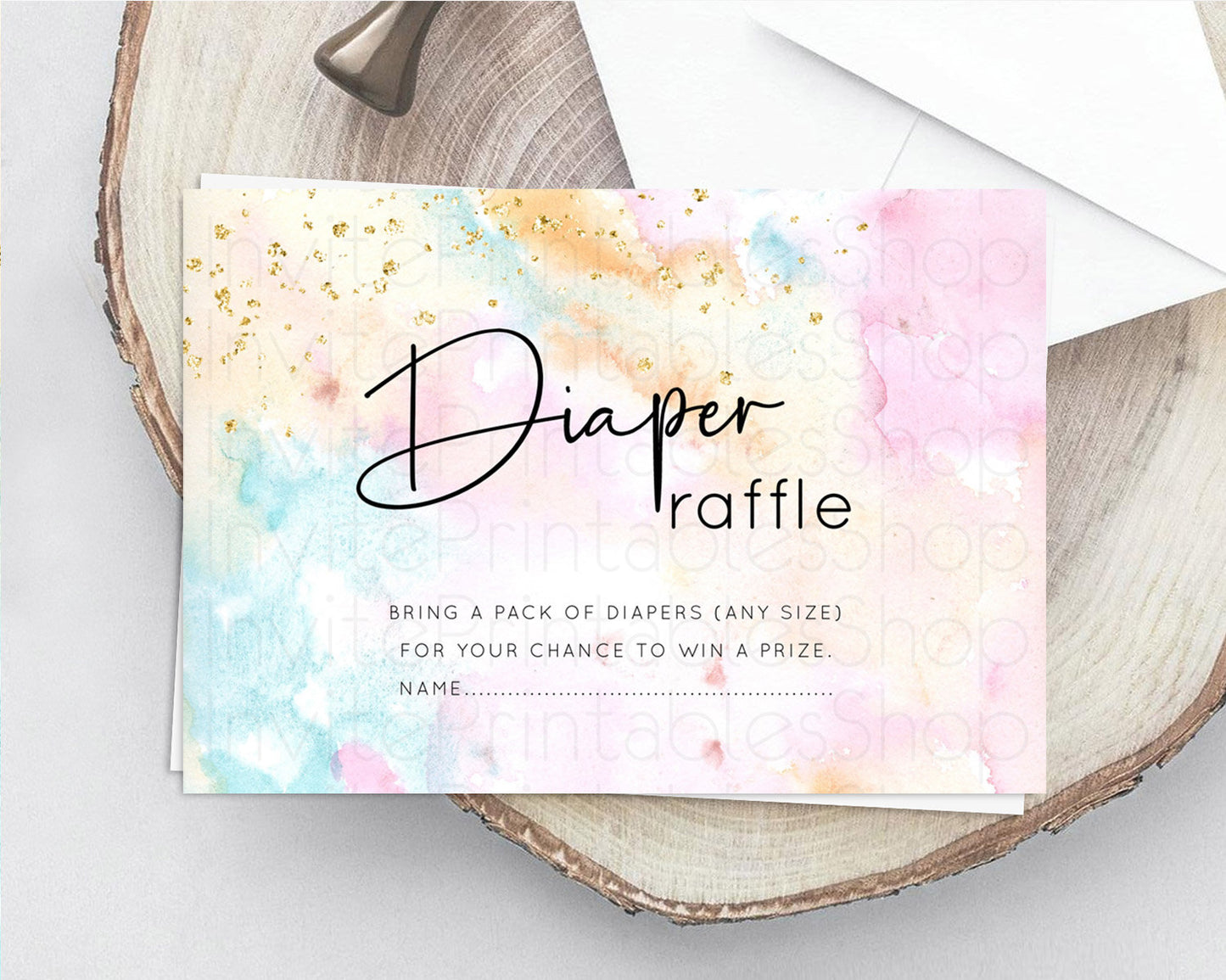 Pastel Diaper Raffle Card Pastel Rainbow Diaper Raffle Insert Colorful Ombre Watercolor Diaper Ticket Confetti Glitter Raffle Game D10548