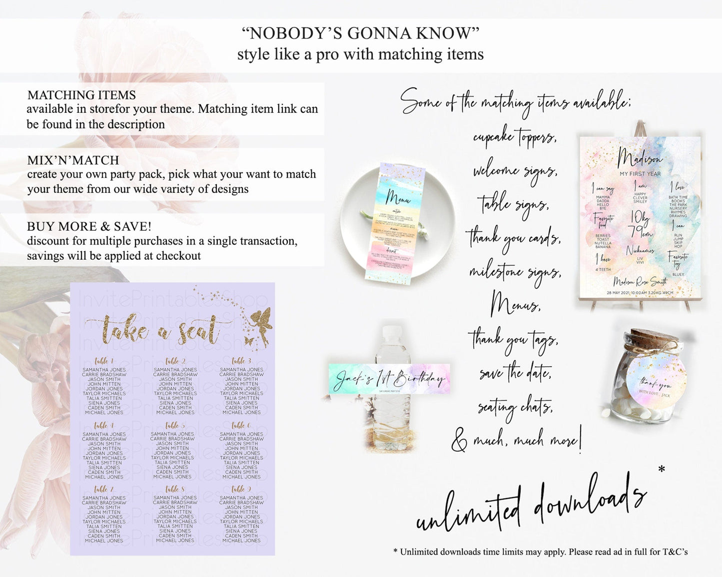 Fairy Seating Chart Pastel Fairy Seating Chart Fairy Tea Party Fairy Garden Seating Sign Enchanted Garden Floral Butterfly Decor D10389