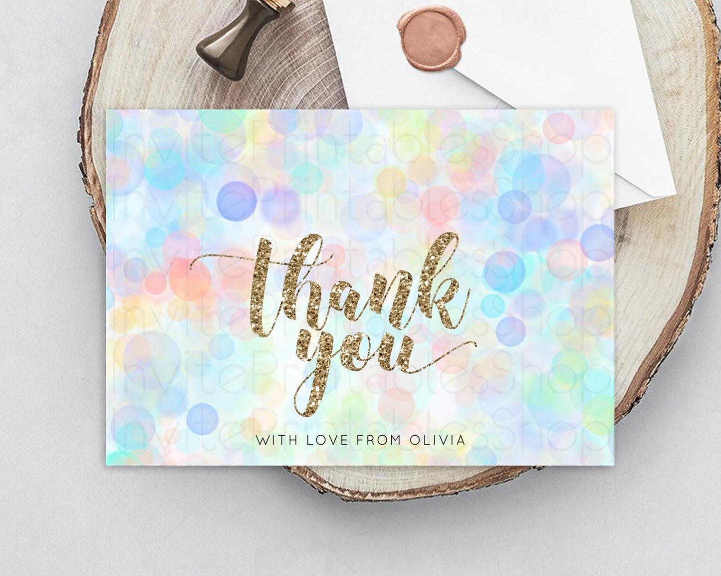 Pastel Thank You Bubbles Thank You Card Bubble Bath Birthday Thank You Card Rainbow Pastel Colorful Confetti Teacher Thank You Cards D10447