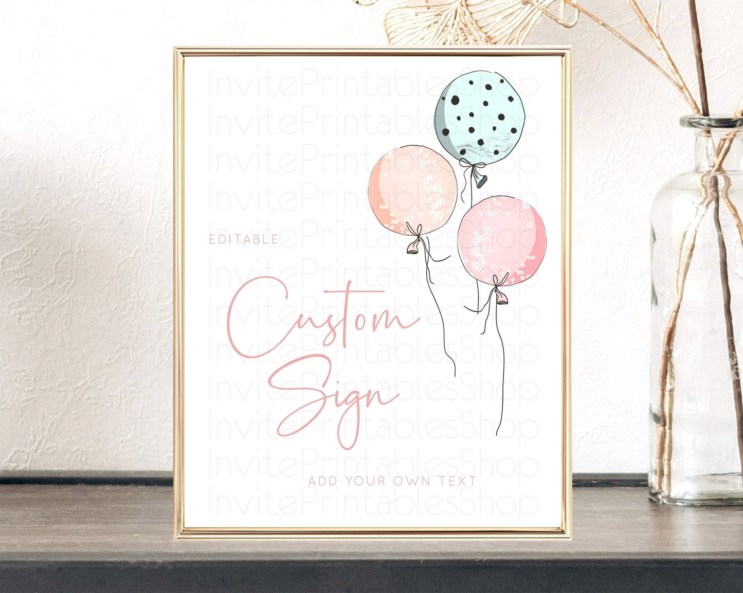 Pastel Balloons Sign Template Rainbow Confetti Balloon Party Colorful Balloon Table Sign Decor 8x10 Birthday Baby Shower Baptism D10868
