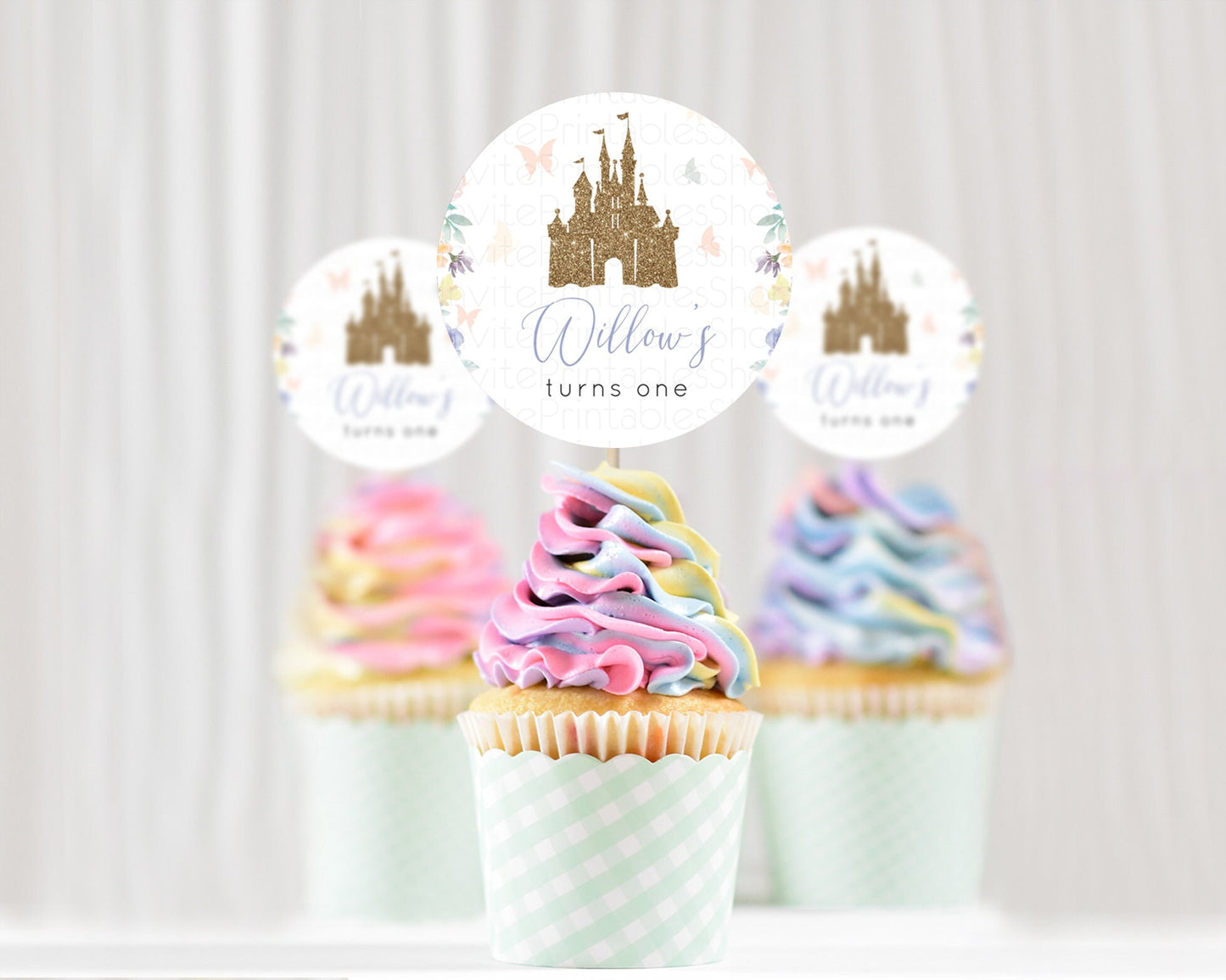 Princess Cupcake Toppers Castle Cupcake Toppers Royal Princess Décor Fairy Tale Enchanted Castle Pastel Floral Garden Table Number  D10931