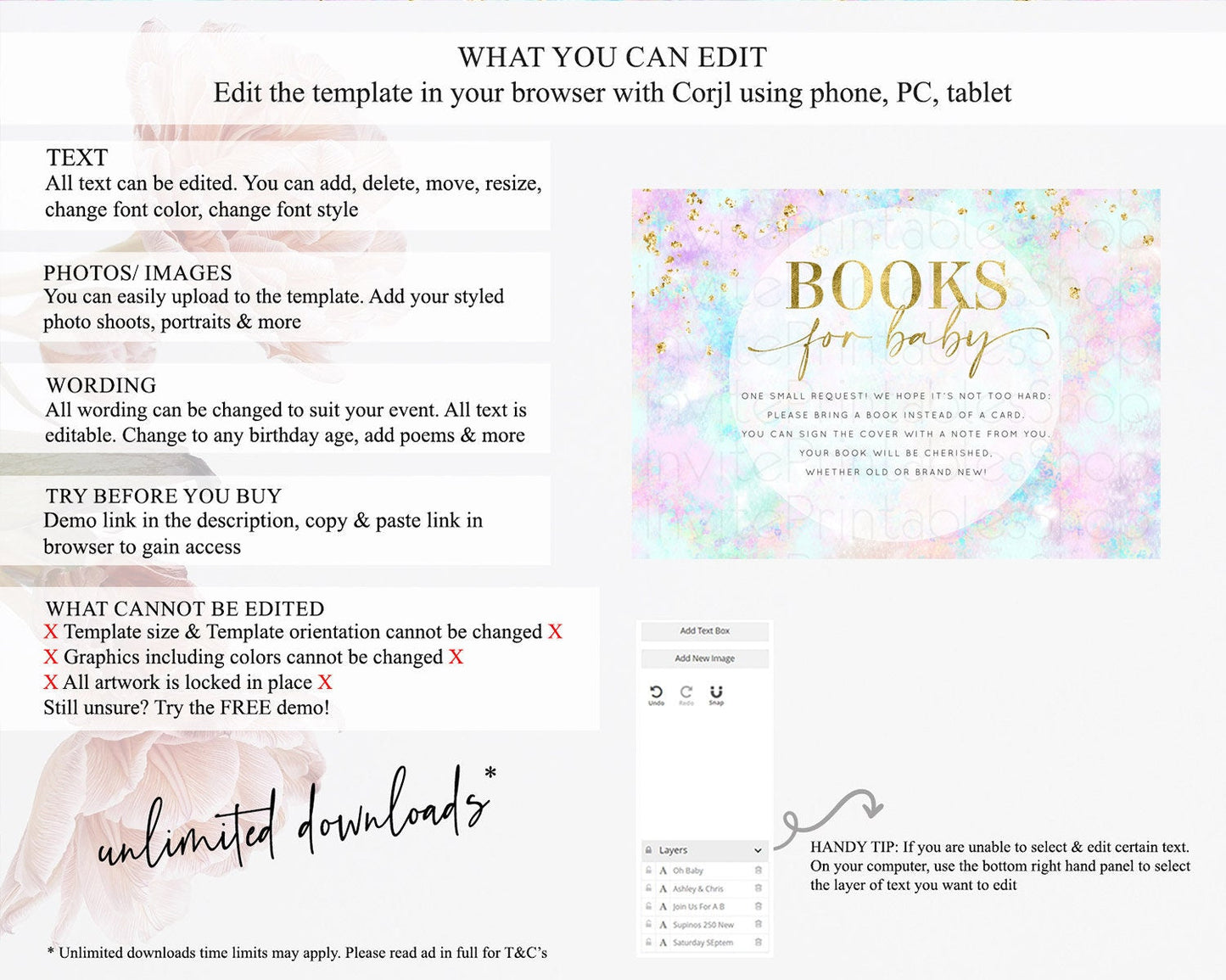 Pastel Books For Baby Card Pastel Rainbow Book Insert Colorful Ombre Watercolor Book Card Confetti Glitter Baby Book Poem Request D10652