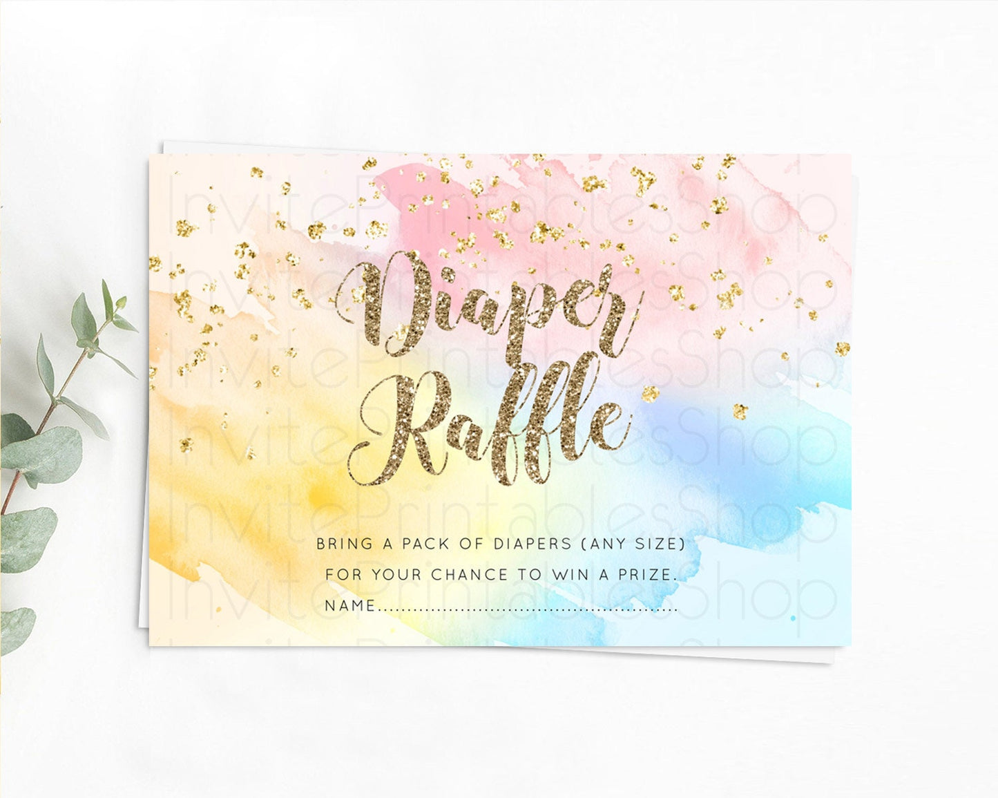 Pastel Diaper Raffle Card Pastel Rainbow Diaper Raffle Insert Colorful Ombre Watercolor Diaper Ticket Confetti Glitter Raffle Game D10556