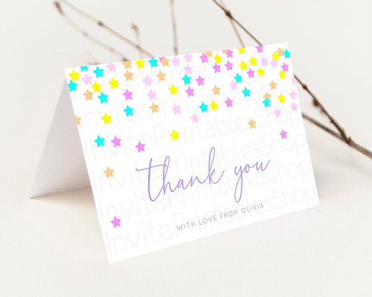 Star Thank You Card Pastel Stars Thank You Shooting Star Rainbow Colorful Confetti Twinkle Little Star Birthday Teacher Thank You D10397