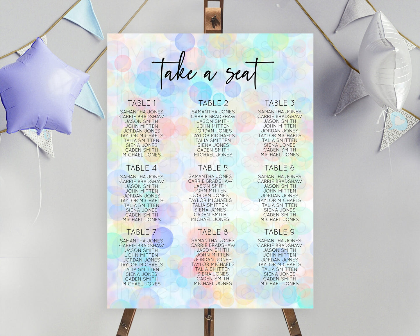 Bubbles Seating Chart Pastel Seating Chart Bath Bomb Party Pastel Bubbles Decor Watercolour Seating Board Confetti Seating Chart D10444