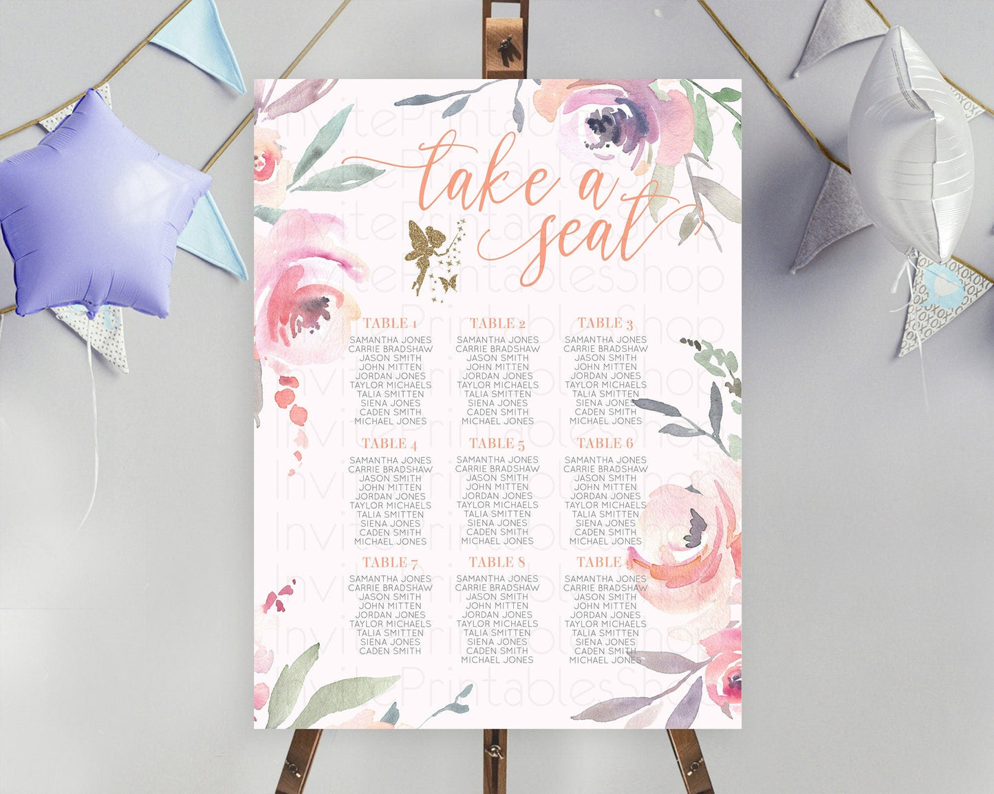 Fairy Seating Chart Pastel Fairy Seating Chart Fairy Tea Party Fairy Garden Seating Sign Enchanted Garden Floral Butterfly Decor D10197