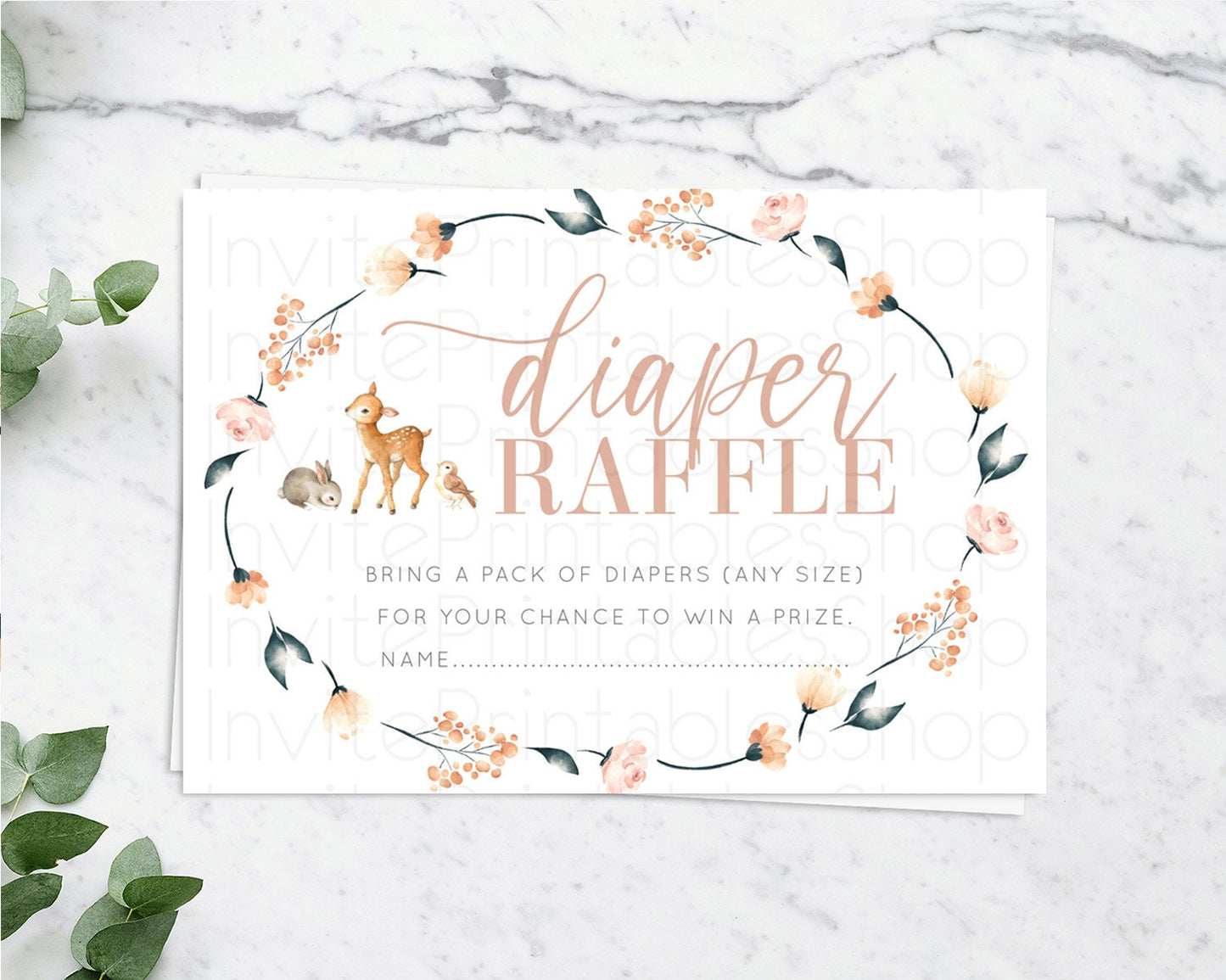 Fawn Diaper Raffle Card Deer Diaper Insert Floral Deer Diaper Ticket Enchanted Forest Butterfly Pastel Baby Shower Raffle Game D10241