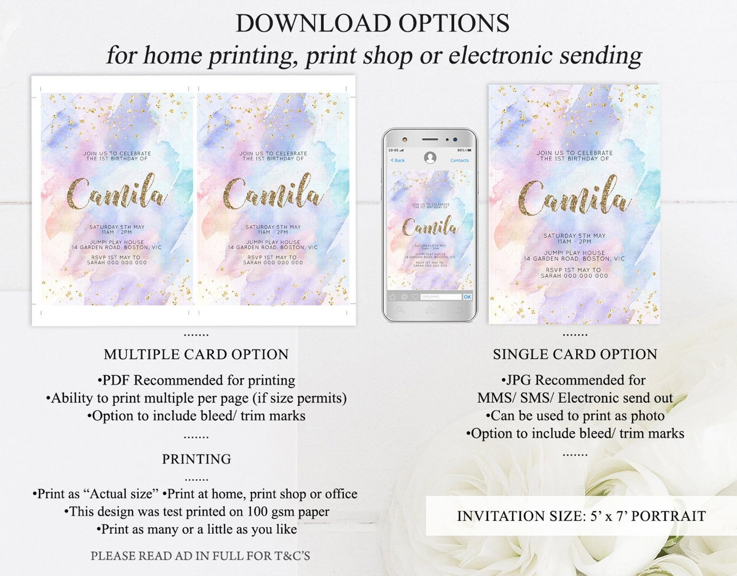 Rainbow Birthday Invitation Pastel Birthday Invitation Ombre Rainbow Invite Colorful Watercolor Invite Glitter Sprinkle Invitation g576