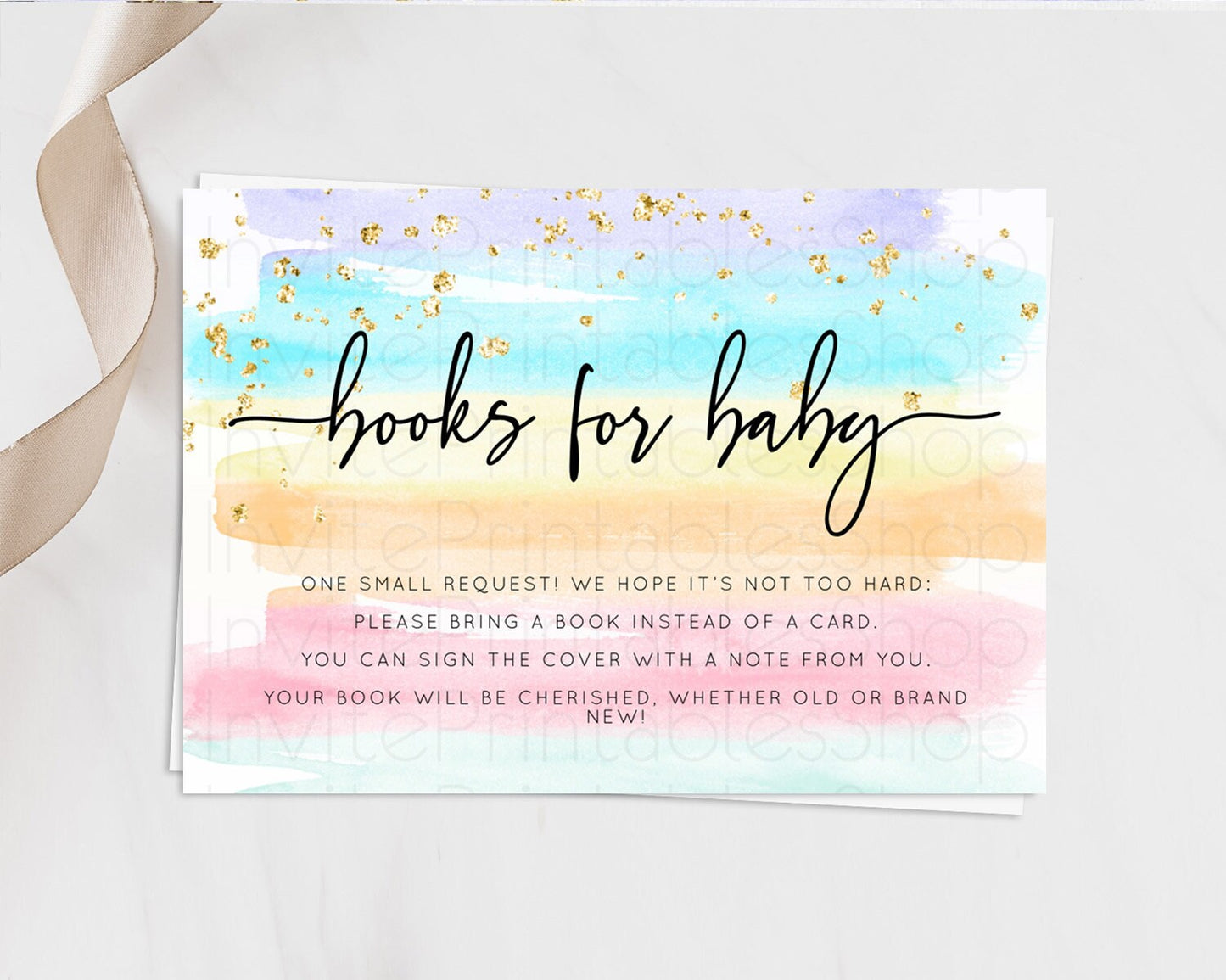 Pastel Books For Baby Card Pastel Rainbow Book Insert Colorful Ombre Watercolor Book Card Confetti Glitter Baby Book Poem Request D10505