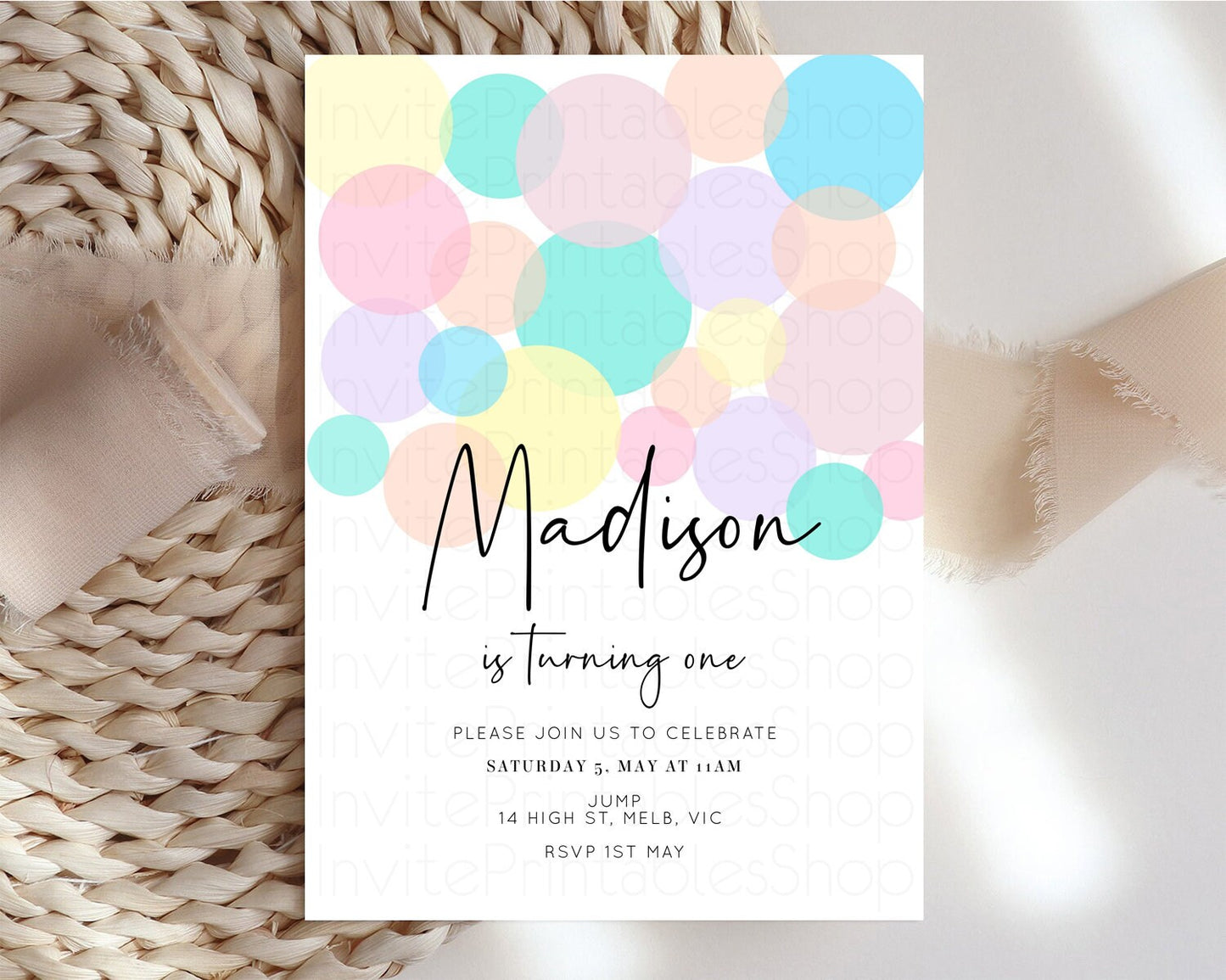Rainbow Birthday Invitation Pastel Birthday Invitation Rainbow Confetti Invite Colorful Bubbles Invitation Rainbow Sprinkles 1st 2nd 3rd 208