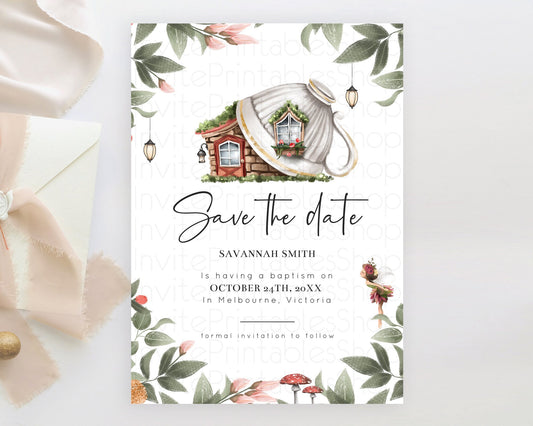 Editable Fairy Save The Date Template Enchanted Garden Pastel Floral Butterf