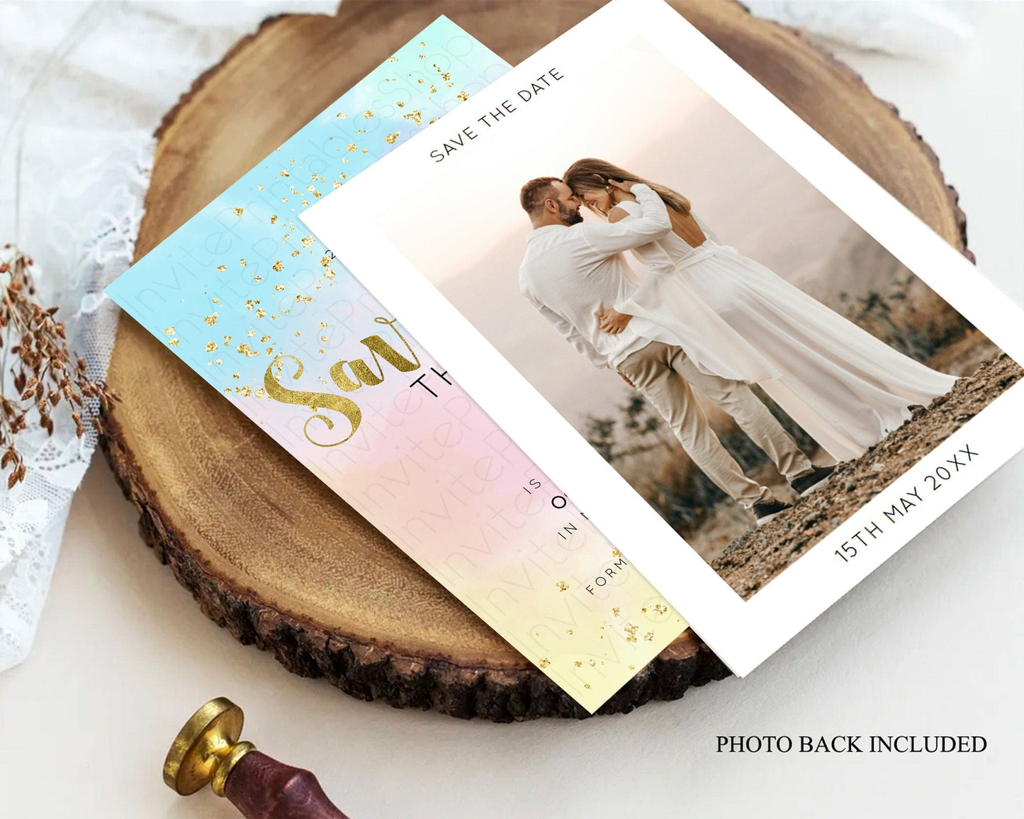 Pastel Save The Date Template Pastel Ombre Rainbow Watercolor Colorful Party For Birthday Baptism Baby Shower Wedding Bridal Shower D10892