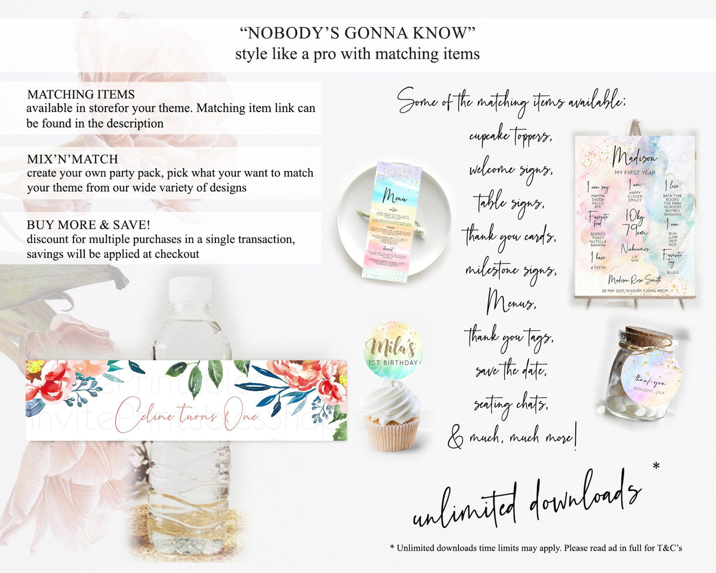 Wildflower Water Label Template Secret Garden Water Label Pastel Floral Garden Party Decor Boho Flowers Birthday Baby Shower Wedding D10751