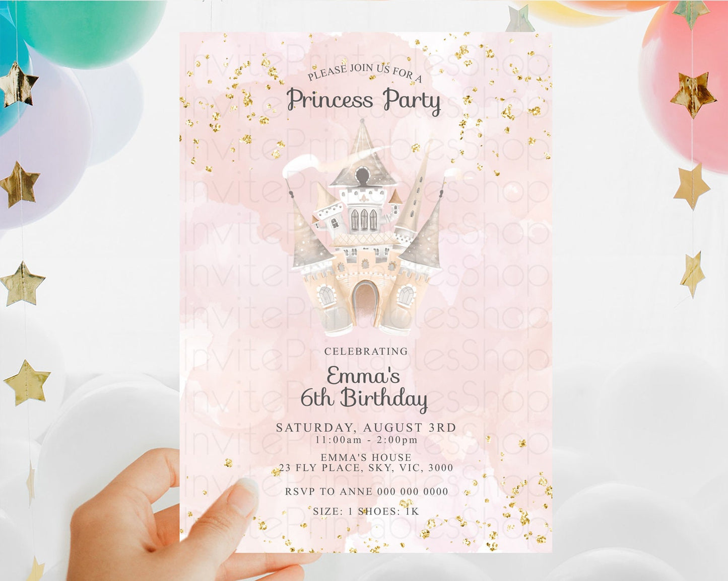 Princess Birthday Invitation Princess Invitation Pastel Invitation Royal Birthday Rainbow Color Enchanted Castle 1st First Birthday D10660