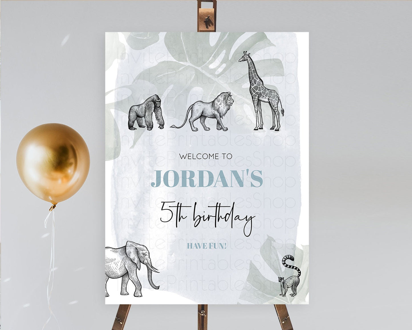 Safari Welcome Sign Safari Welcome Board Lion Gorilla Elephant Rhino Tropical Palm Zoo Party Decor First Birthday Welcome Sign D10821