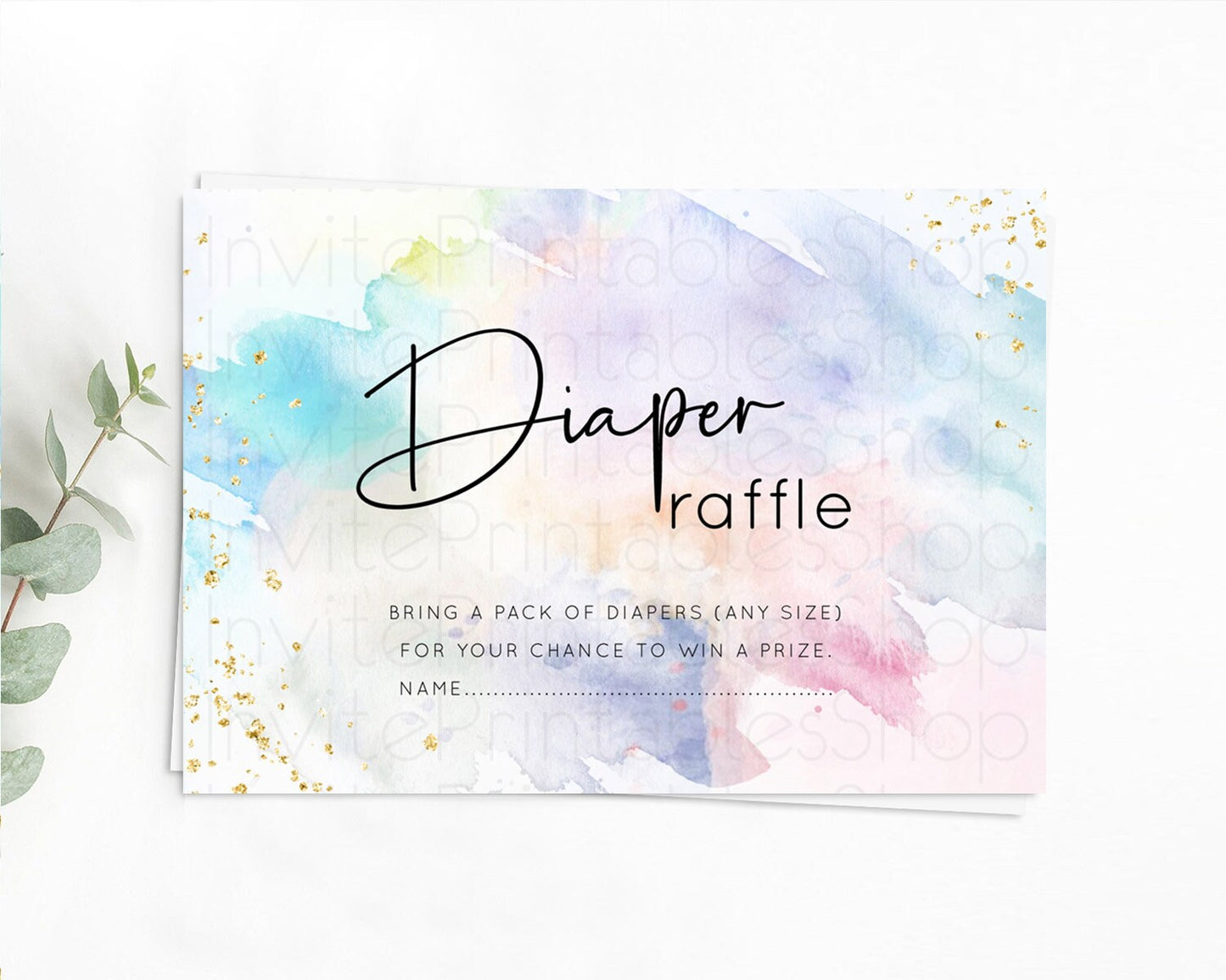 Pastel Diaper Raffle Card Pastel Rainbow Diaper Raffle Insert Colorful Ombre Watercolor Diaper Ticket Confetti Glitter Raffle Game D10422