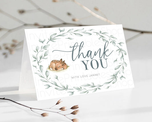 Editable Fawn Thank You Deer Thank You Card Pastel Floral Deer Birthday Than