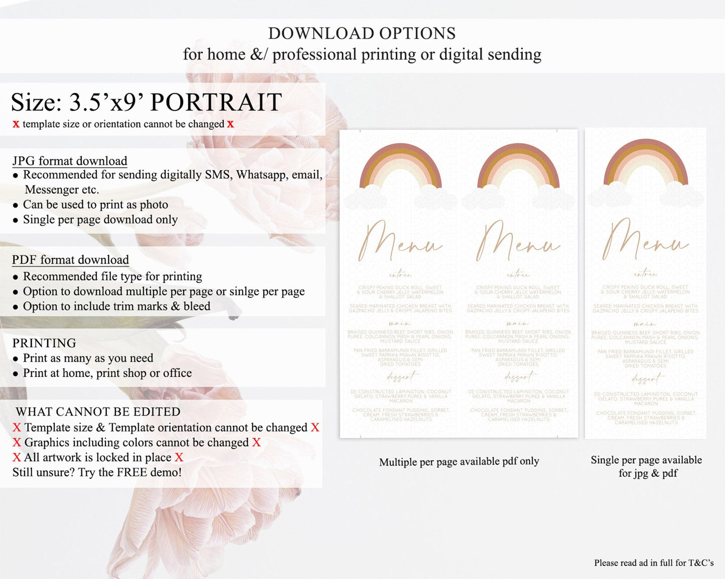 Pastel Rainbow Menu Boho Rainbow Menu Template Rainbow Boho Table Decor Pastel Rainbow Dinner Dessert Menu Rainbow Party Food Menu D10122