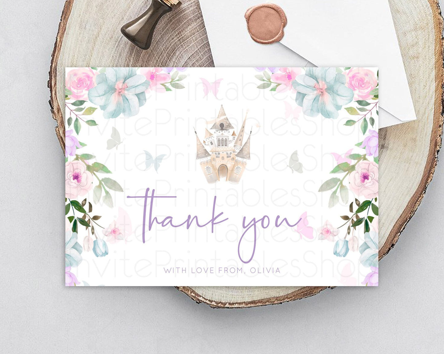 Princess Thank You Castle Thank You Card Secret Garden Birthday Thank You Card Enchanted Castle Pastel Floral Teacher Thank You Card D10471