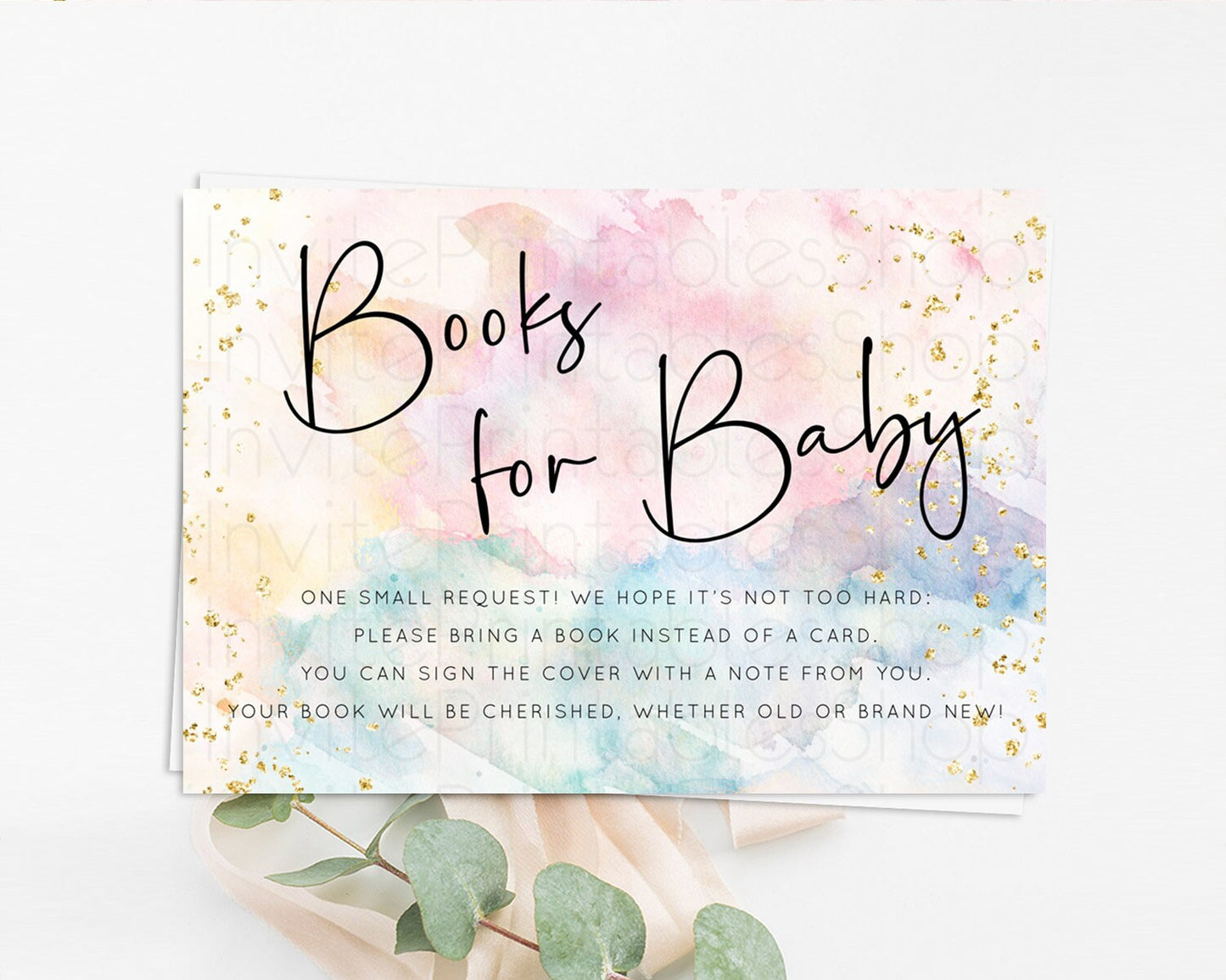 Pastel Books For Baby Card Pastel Rainbow Book Insert Colorful Ombre Watercolor Book Card Confetti Glitter Baby Book Poem Request D10263