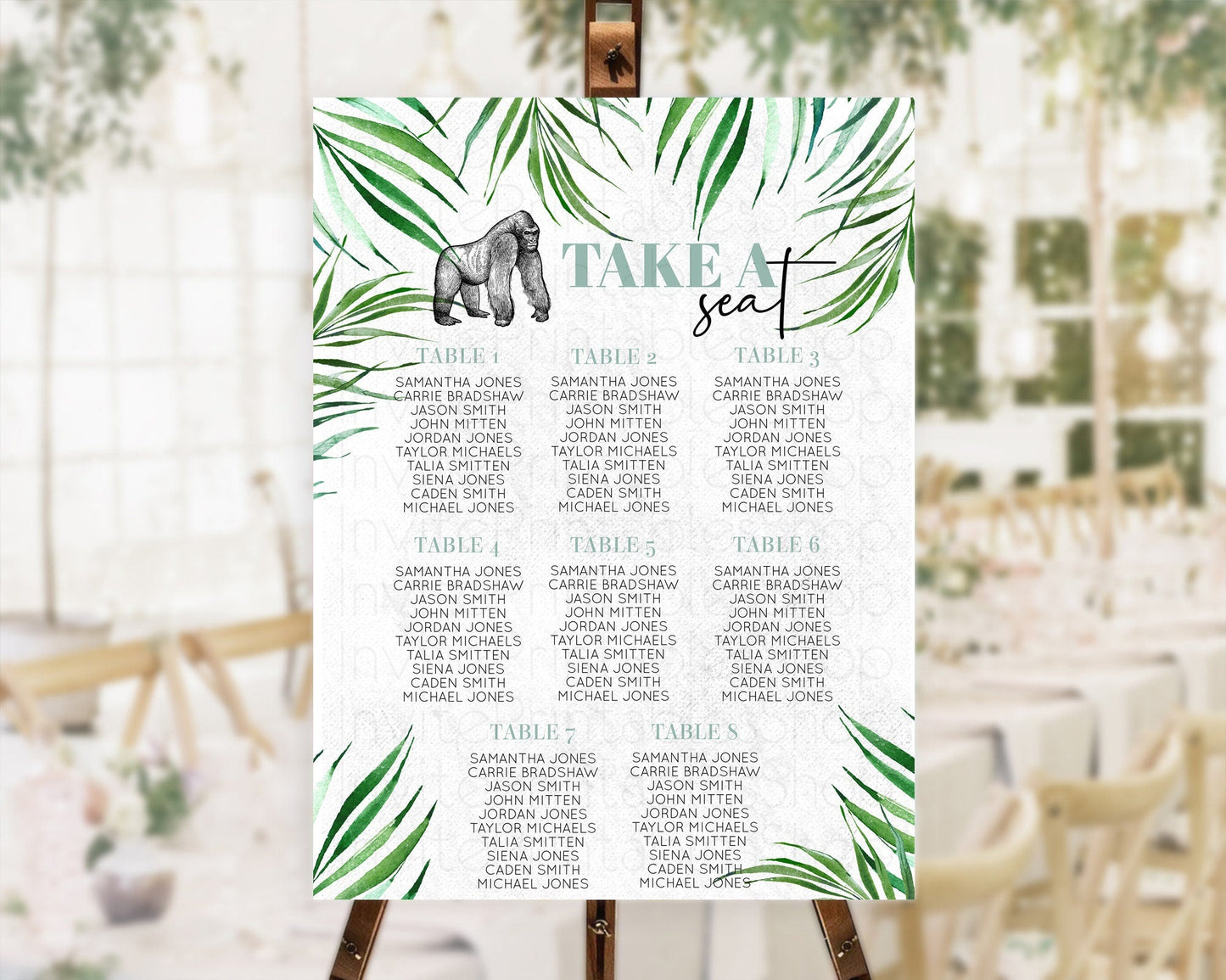 Gorilla Seating Chart Jungle Gorilla Seating Sign Gorilla Party Decor Gorilla Jungle Adventure Zoo Green Palm Leaf Fern Take A Seat D10846