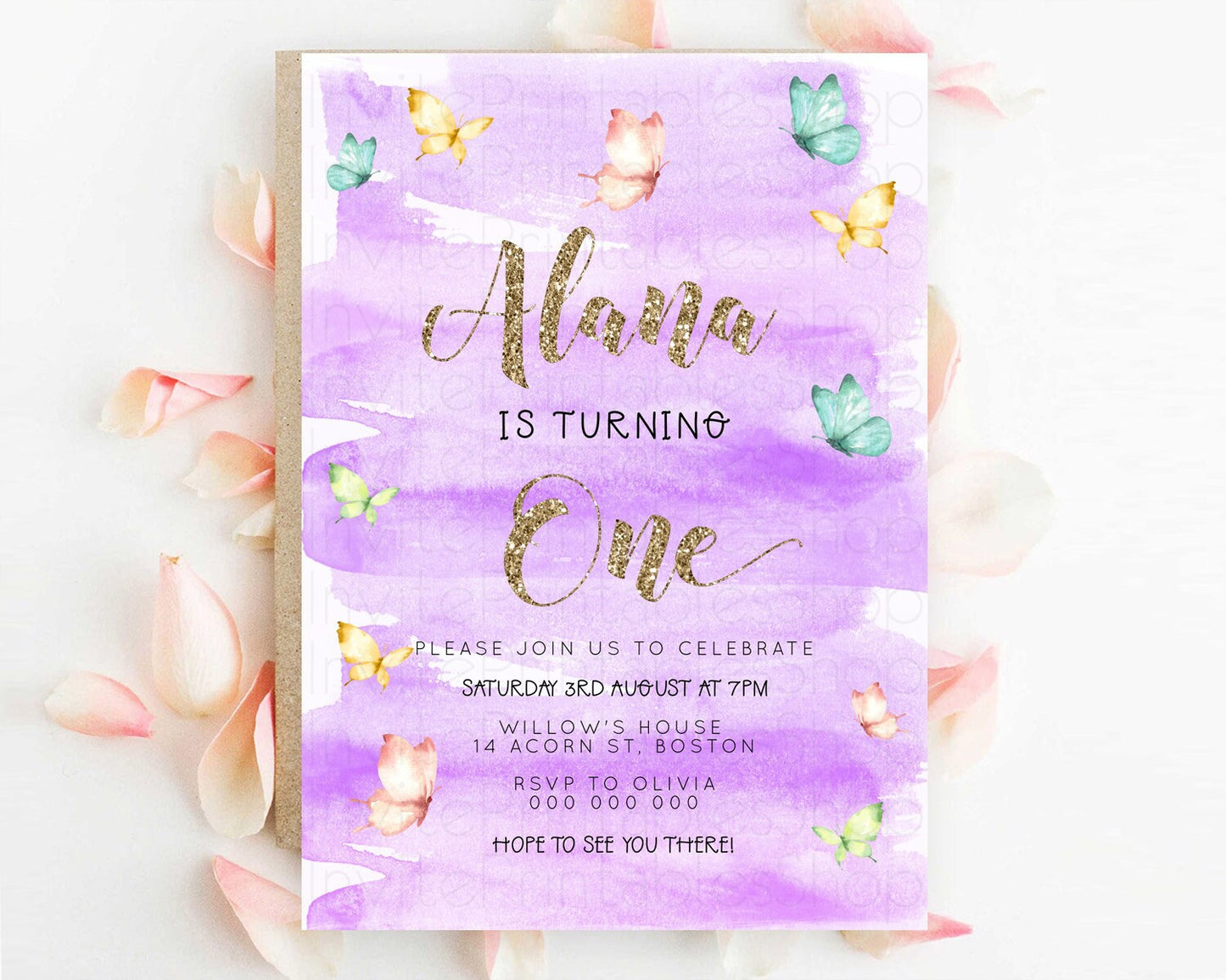 Pastel Butterfly Birthday Invitation Butterfly Birthday Invitation Colorful Splash Glitter Butterfly Garden 1st 2nd Birthday D23233