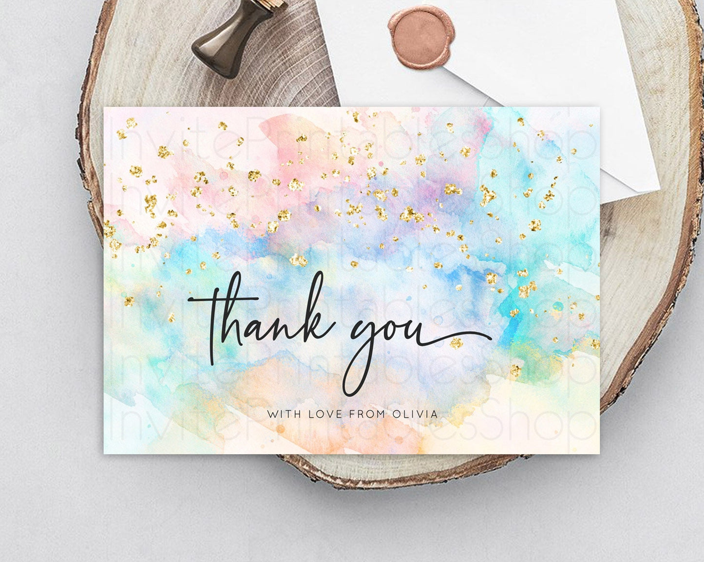 Pastel Thank You Rainbow Thank You Card Colorful Pastel Birthday Thank You Card Confetti Watercolor Pastel Teacher Thank You Cards D10260