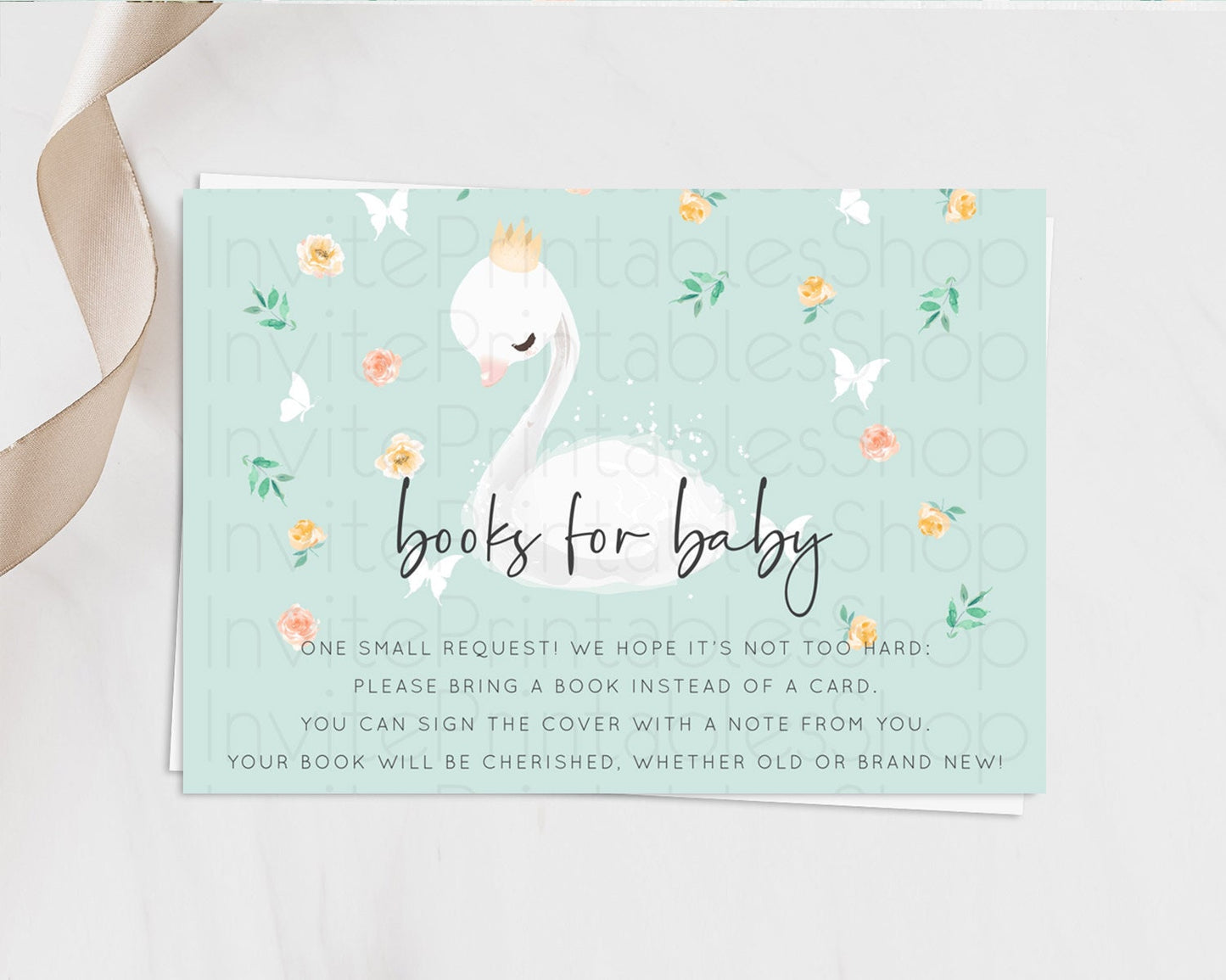 Swan Books For Baby Card Swan Princess Ballet Book Insert Enchanted Swan Lake Book Card Secret Garden Floral Book Poem Request D10905