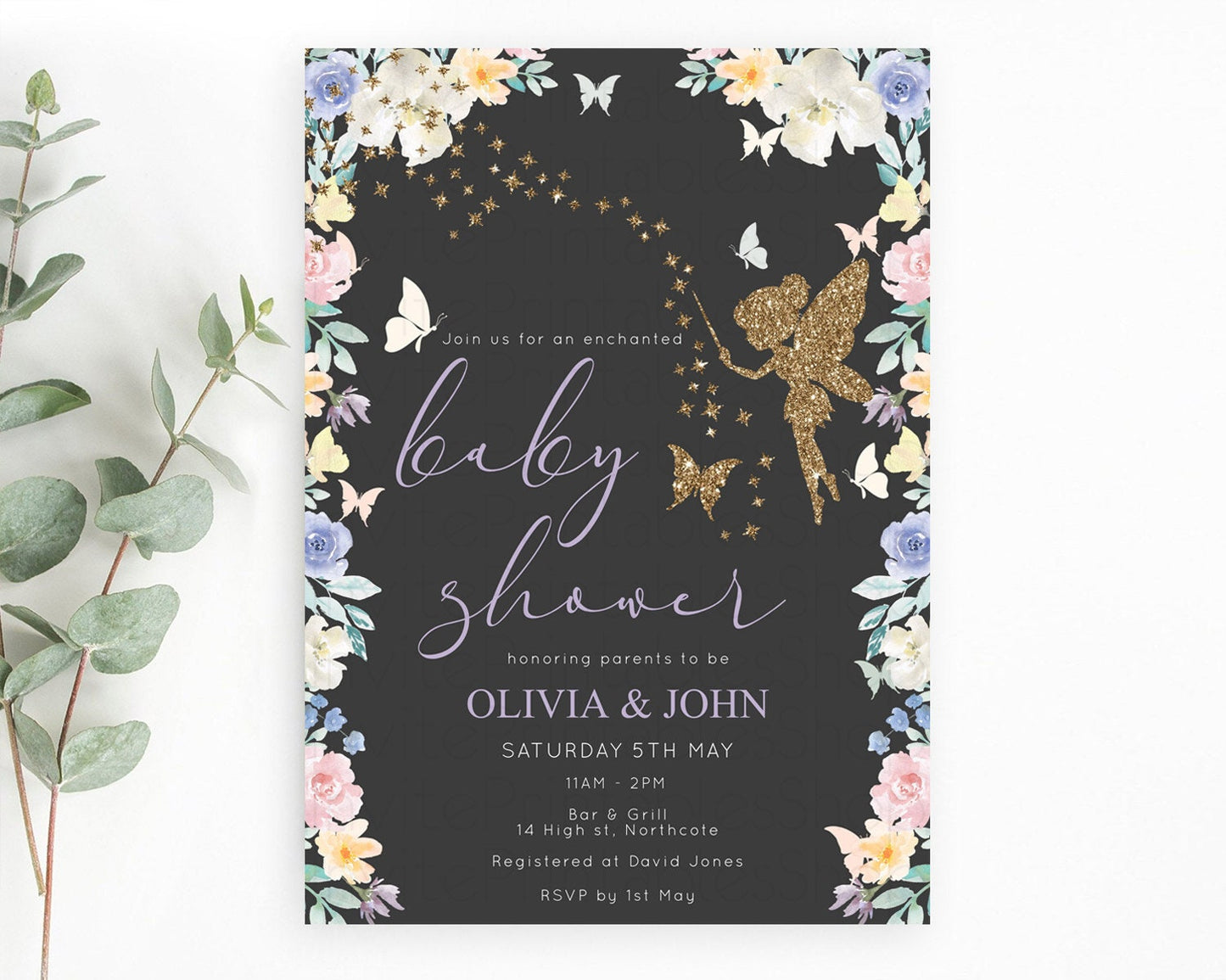 Fairy Baby Shower Invitation Pastel Fairy Invites Fairy Tea Party Fairy Garden Theme Secret Garden Enchanted Garden Floral Butterfly D10881