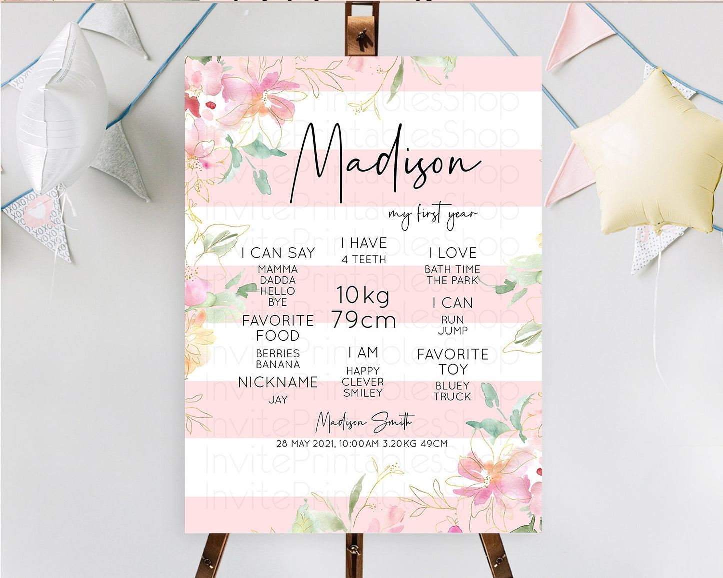 Secret Garden Milestone Board Wildflower First Birthday Milestone Poster Pastel Flowers Milestone Boho Wildflower 1st Birthday Sign D10300