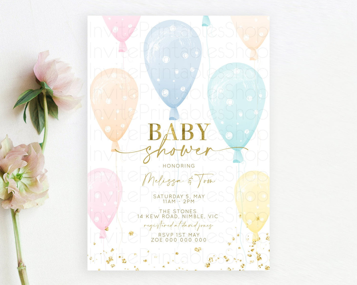 Pastel Balloon Baby Shower Invitation Pastel Balloon Invitation Colorful Pastel Rainbow Balloon Baby Shower Theme D10182