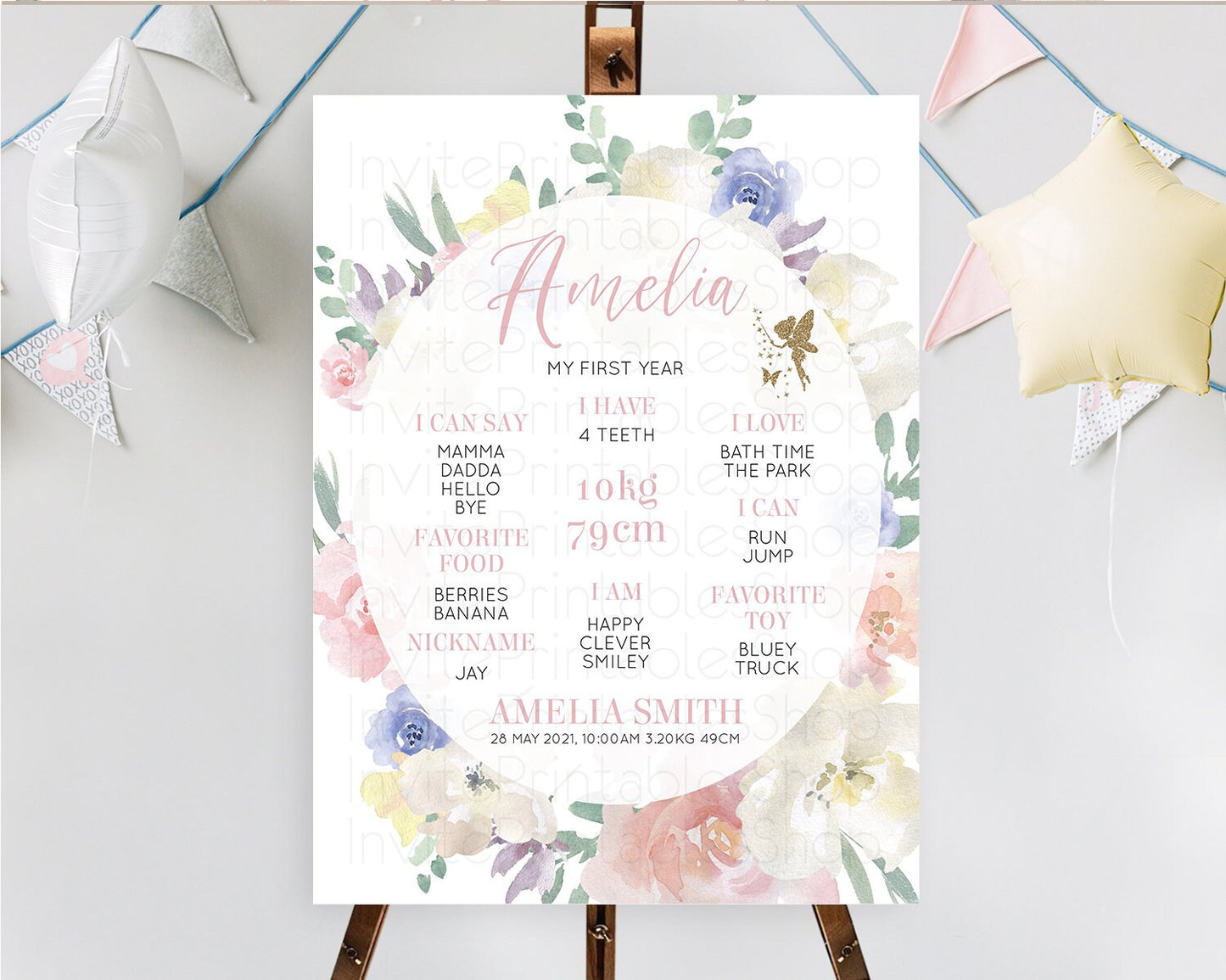 Editable Fairy First Birthday Milestone Poster Fairy Secret Garden Milestone