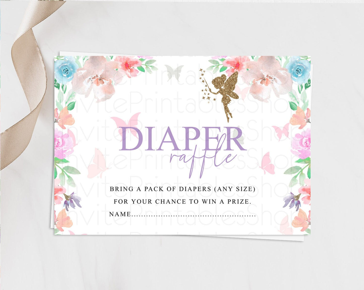 Fairy Diaper Raffle Card Fairy Diaper Insert Enchanted Garden Fairy Diaper Ticket Pastel Floral Butterfly Secret Garden Raffle Game D10126