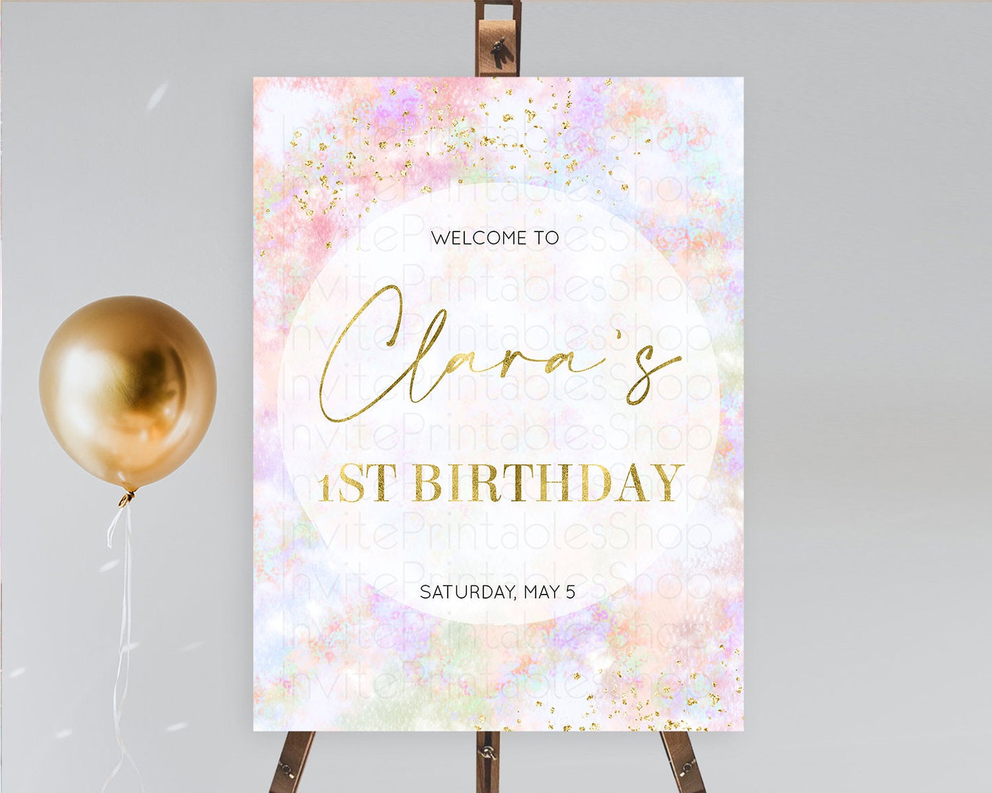Pastel Welcome Sign Pastel Rainbow Welcome Sign Colorful Rainbow Confetti Watercolor Glitter Pastel First Birthday Welcome Sign D10649